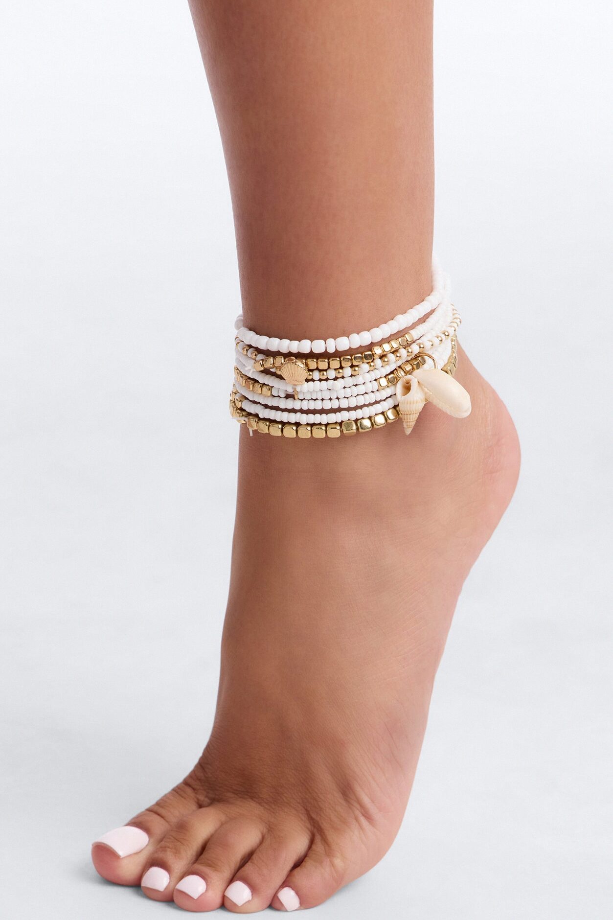 Soft Waves 8 Piece Anklet Set - White/combo