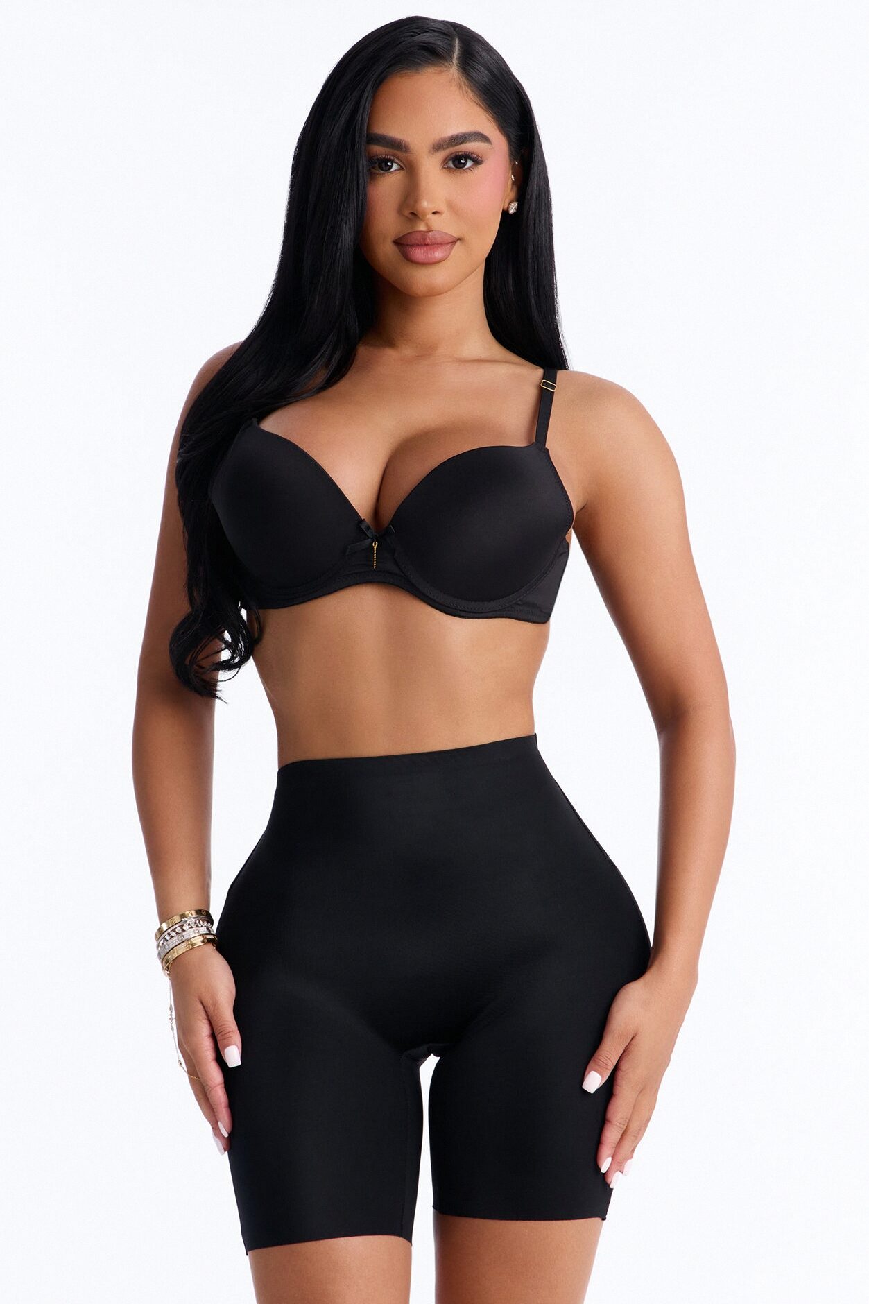 Curve Appeal Plunge Back Mid-Thigh Shapewear Short - Black