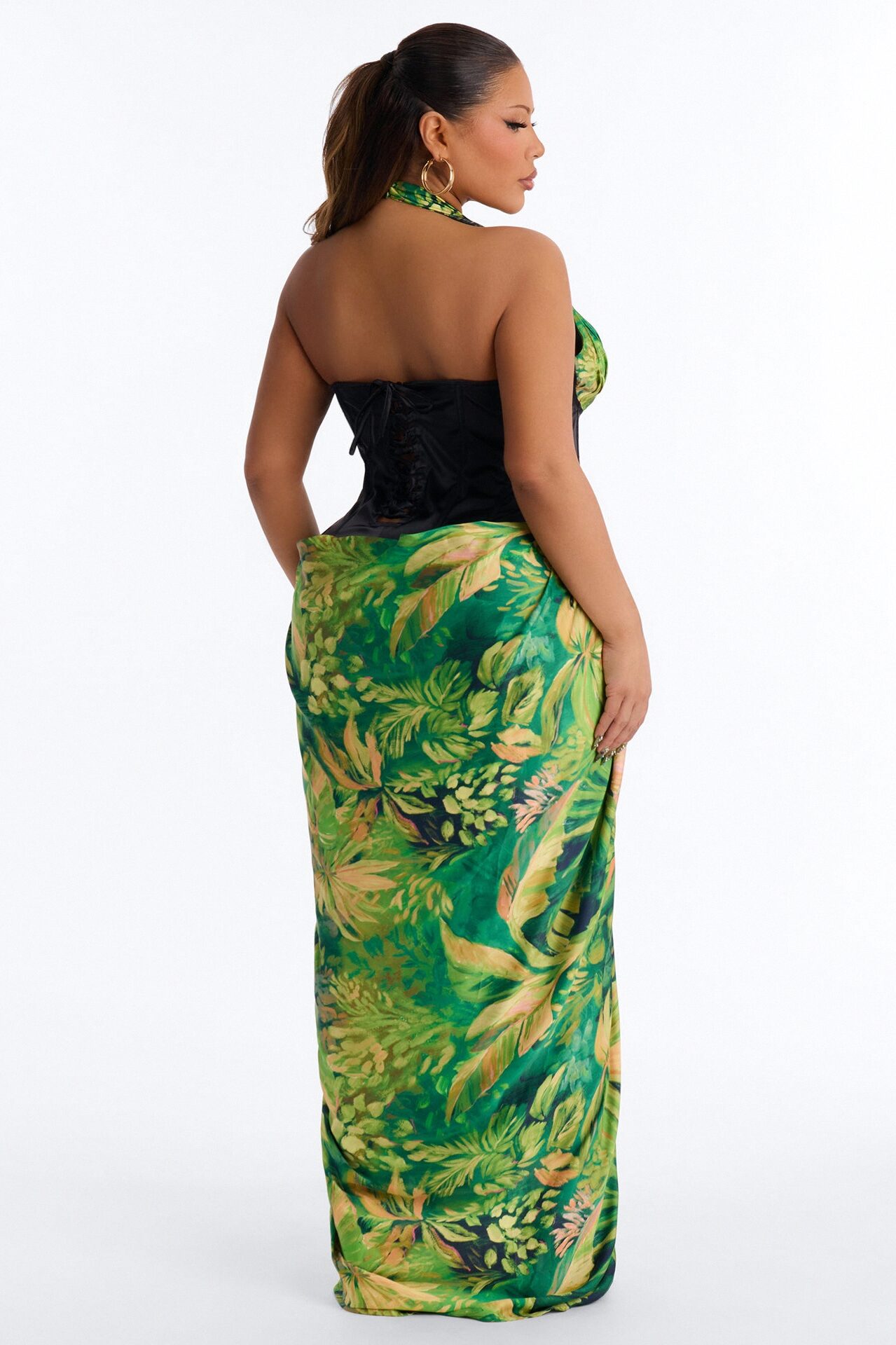 Samara Corset Satin Maxi Dress - Green/combo