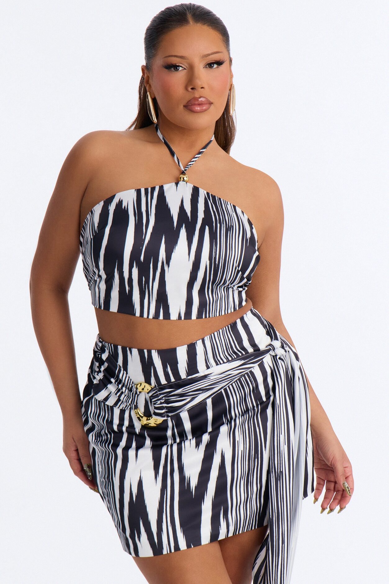 Wild Card Halter Skirt Set - Black/White