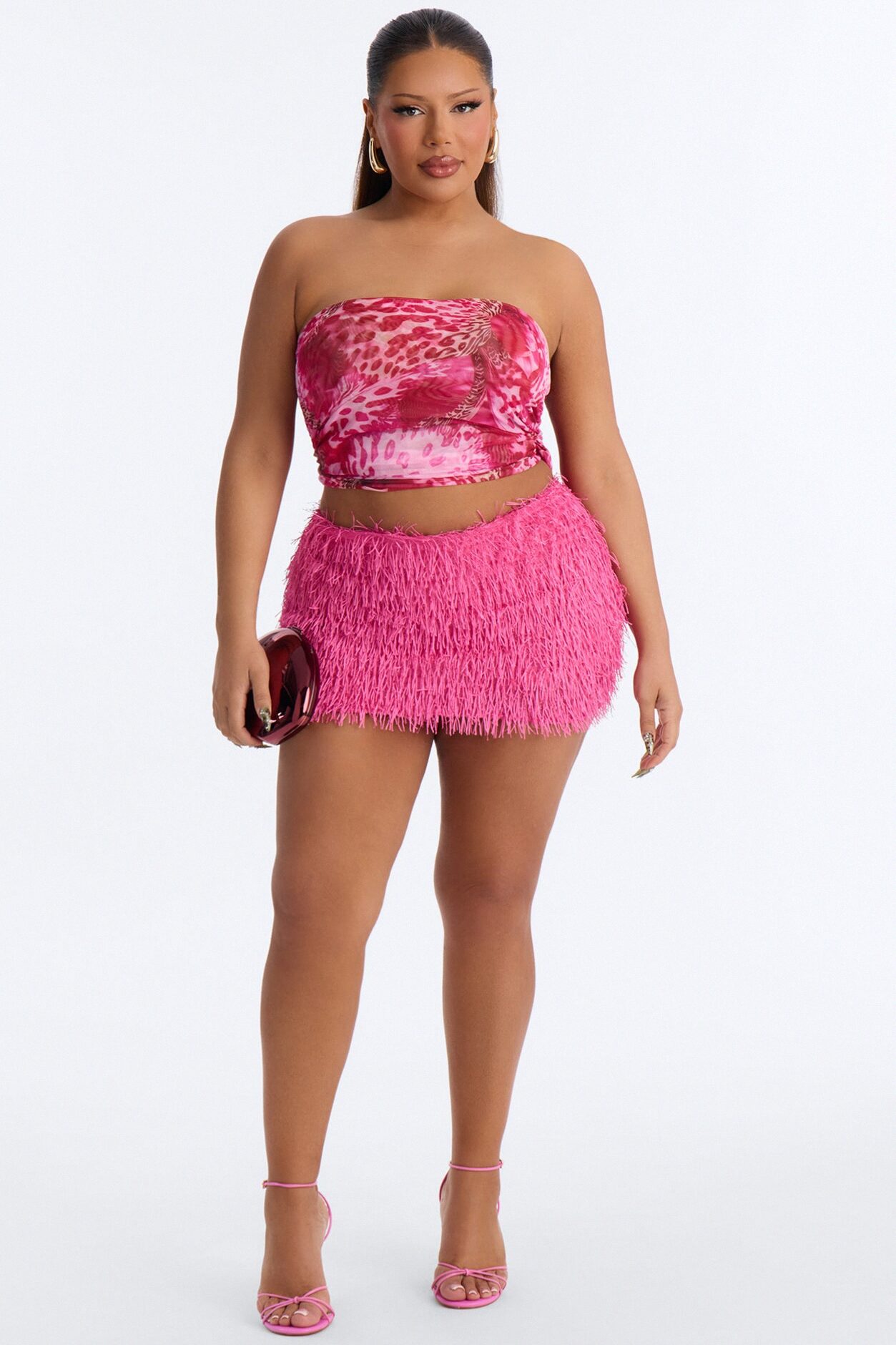 Zoey Textured Mid Rise Mini Skort - Pink