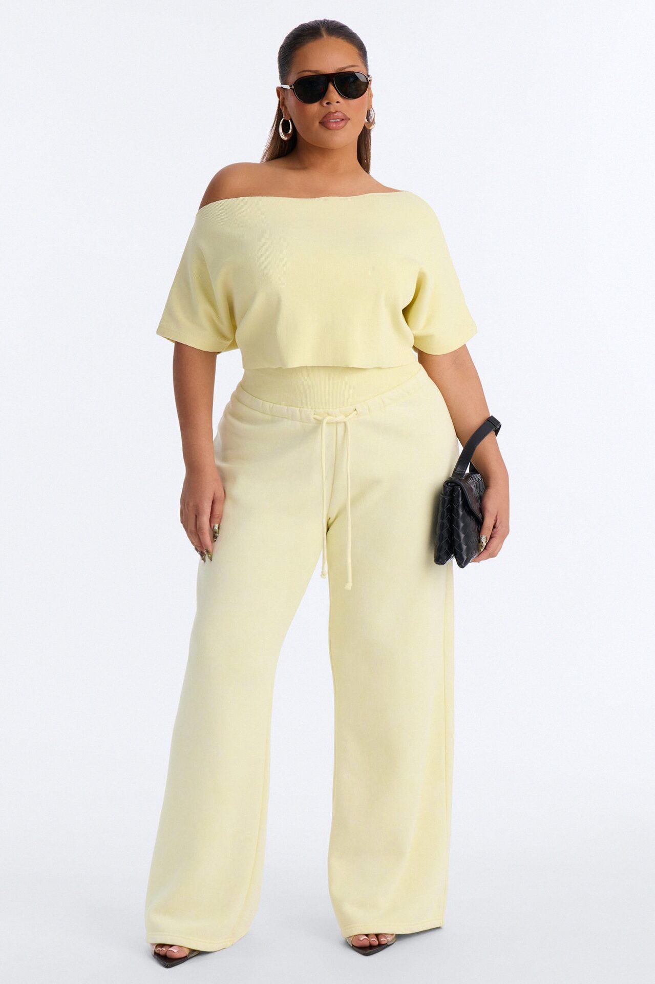 Mila Off Shoulder Top And Sweatpant Set - Yellow