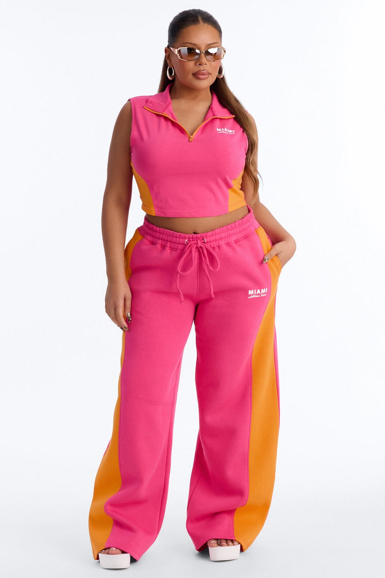 Miami Moment Quarter Zip Pant Set - Pink/combo