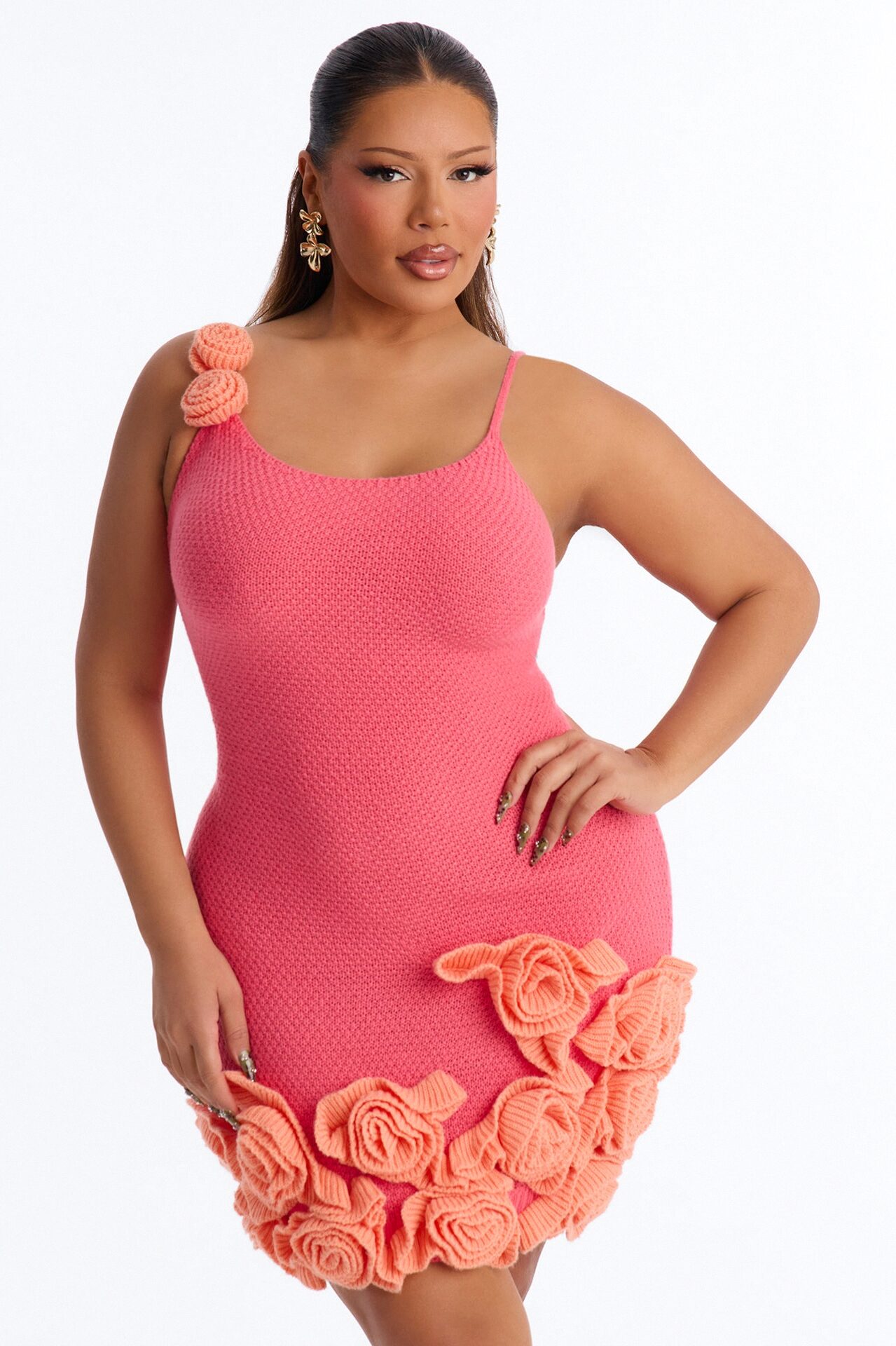 Abigail Spaghetti Strap Sweater Mini Dress - Pink/combo