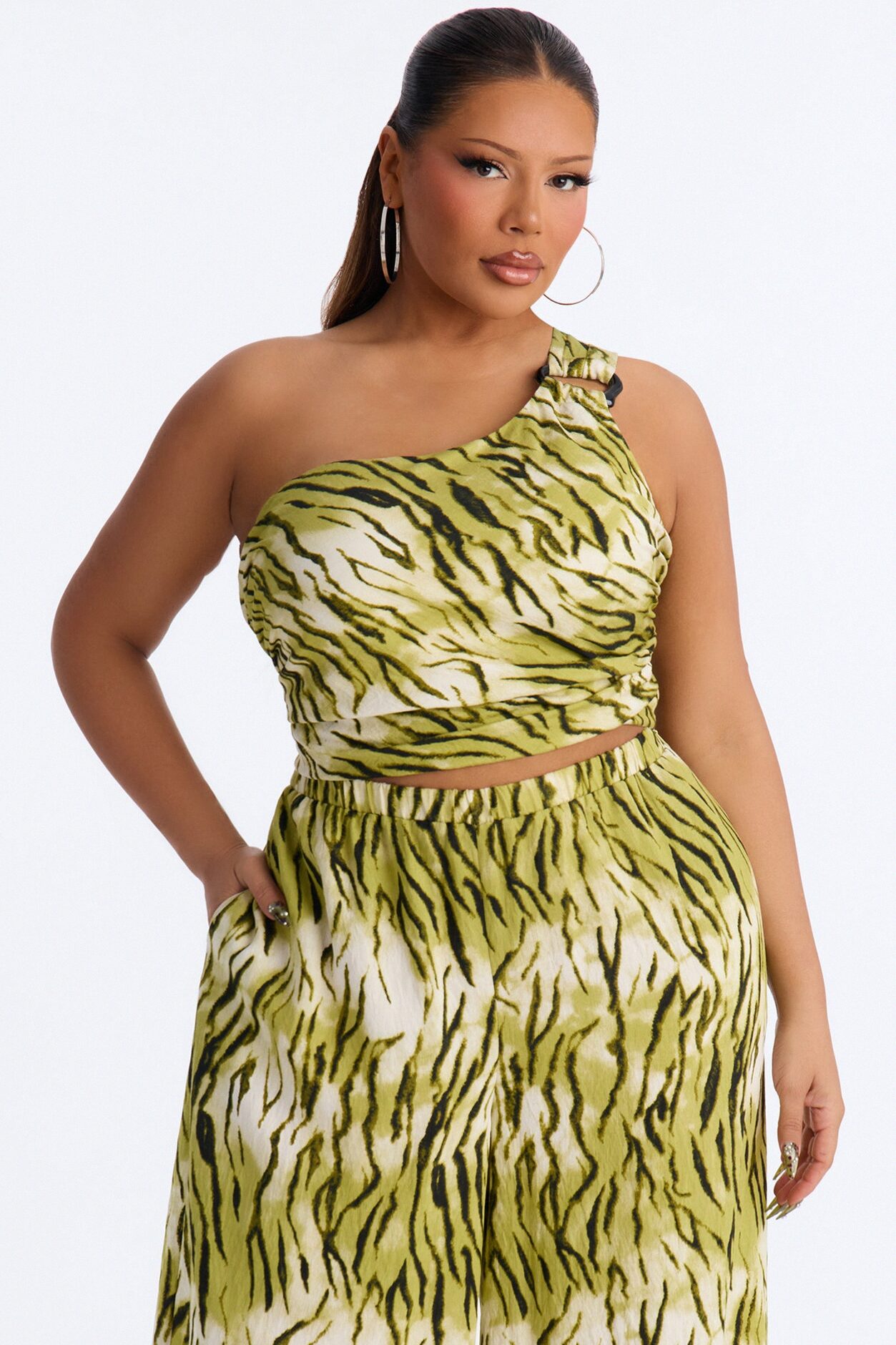 Coastal Jungle Linen Pant Set - Green/combo