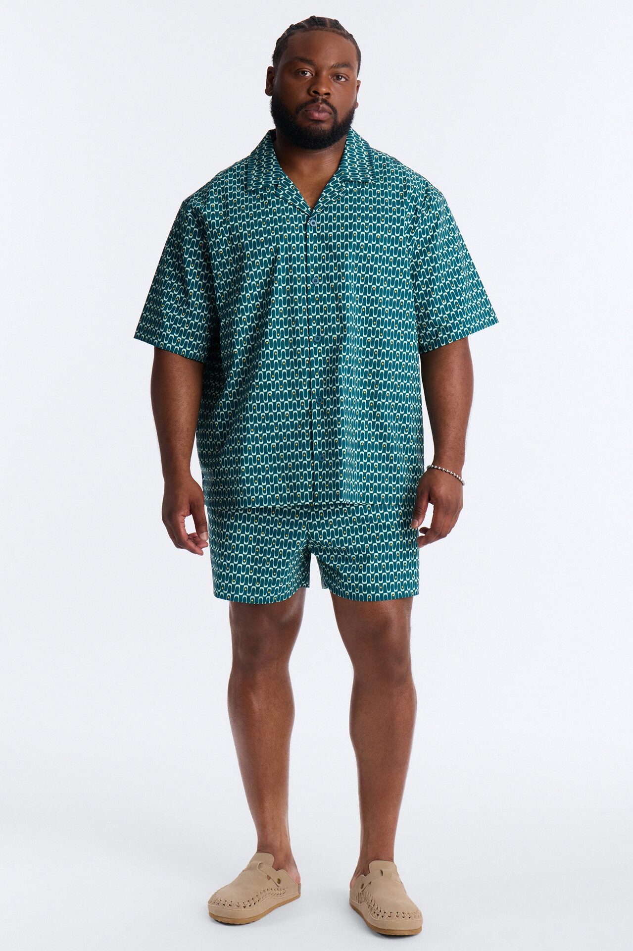 Disco Plunge Geometric Swim Trunk 4″ - Teal/combo