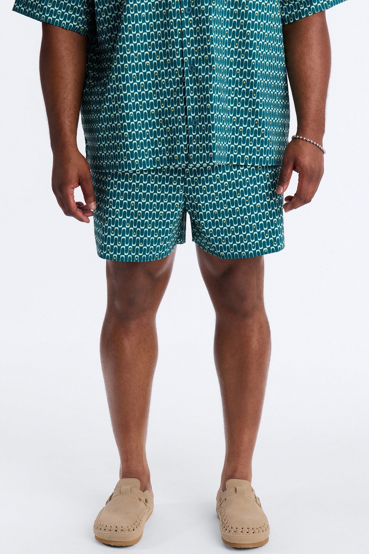 Disco Plunge Geometric Swim Trunk 4″ - Teal/combo