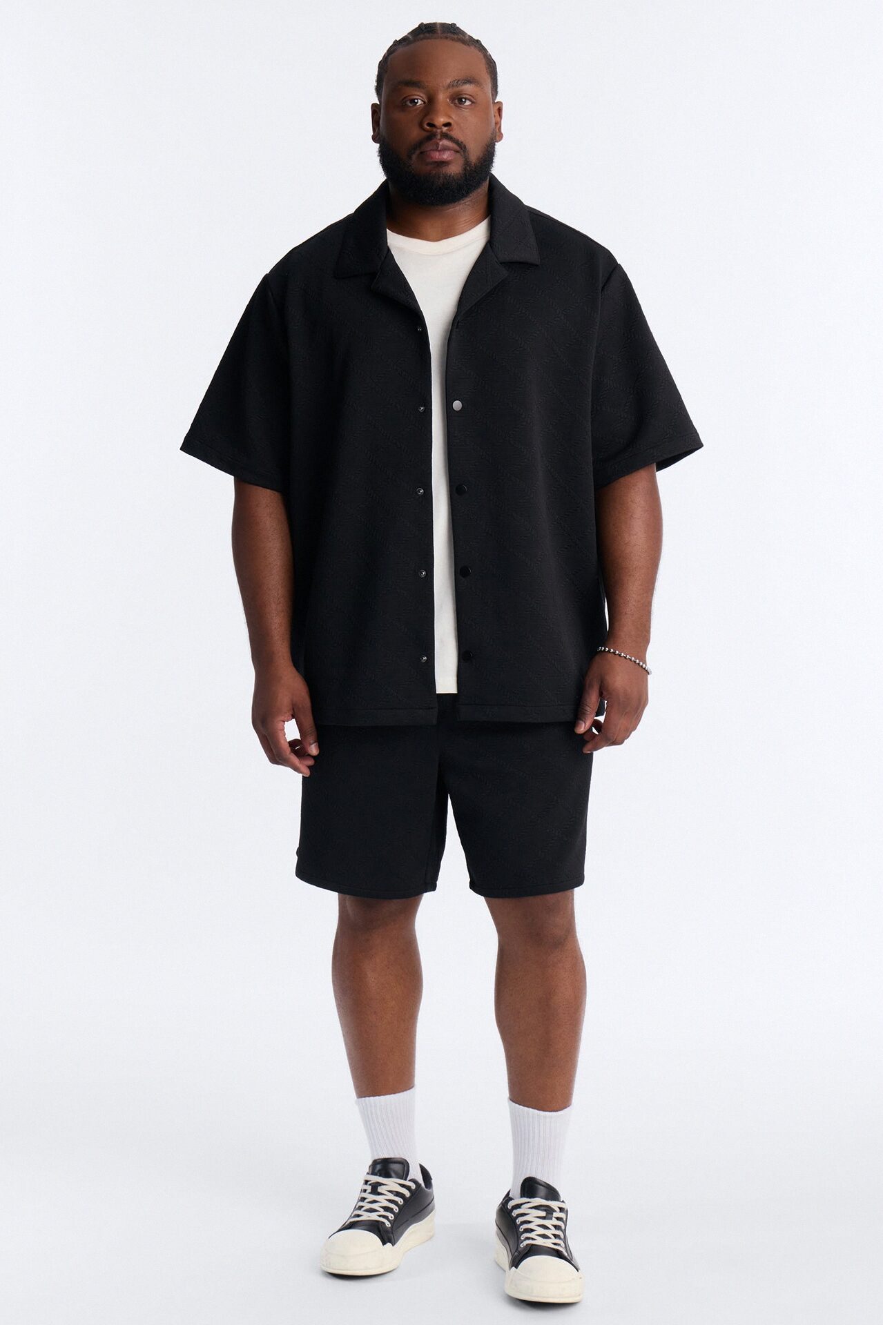 Duke Textured Cuban Button Up Shirt - Black