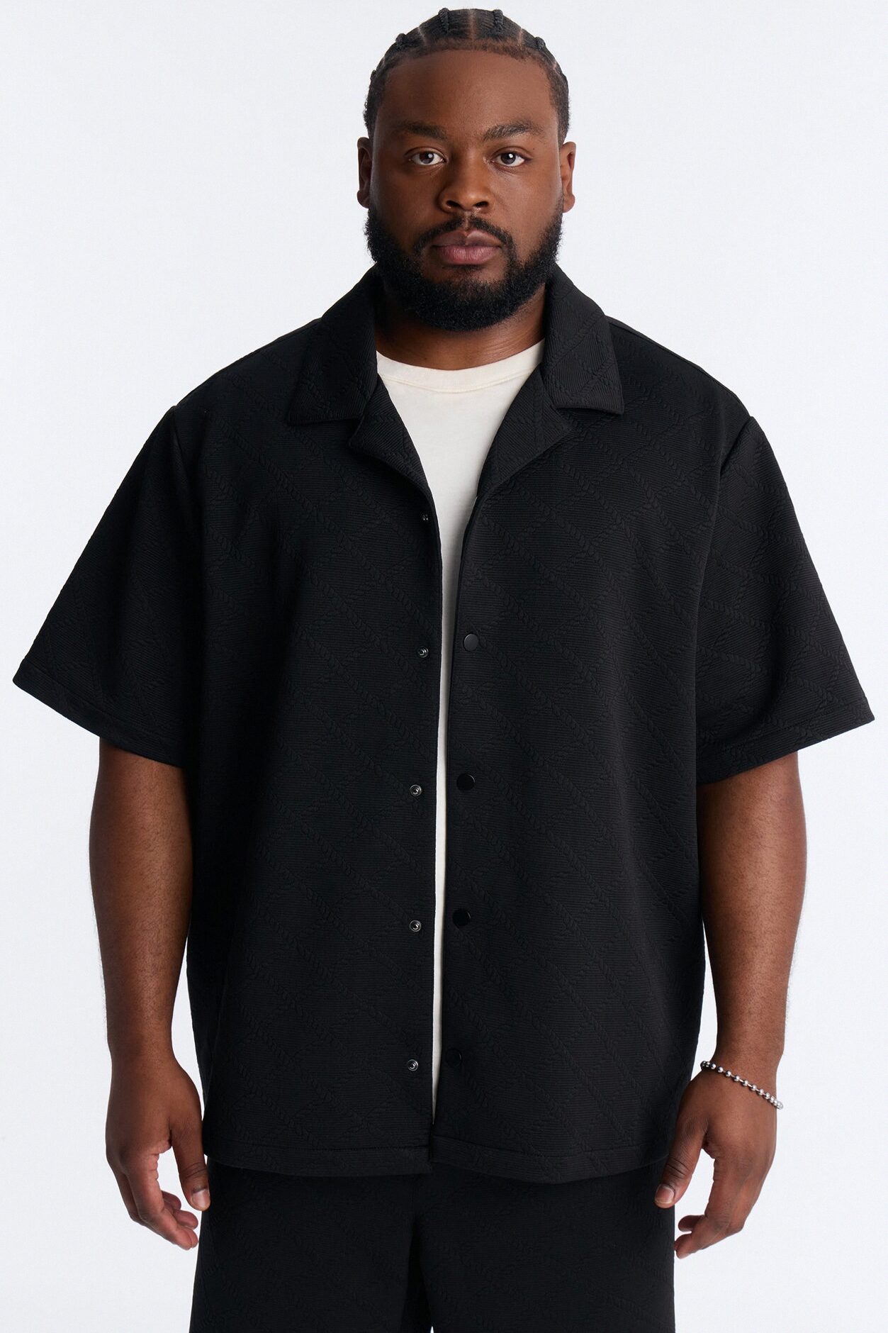 Duke Textured Cuban Button Up Shirt - Black