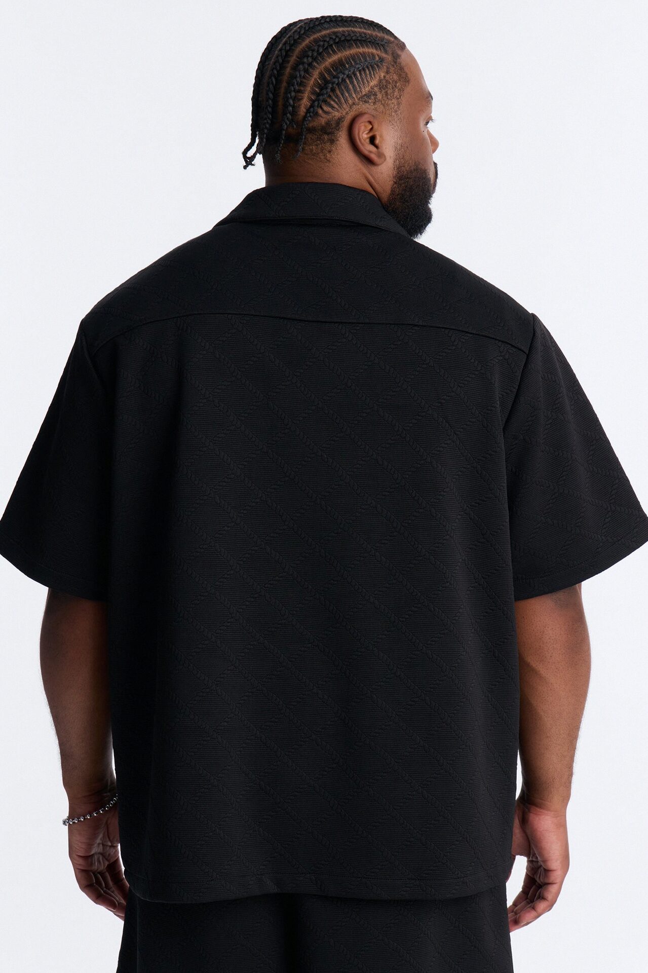 Duke Textured Cuban Button Up Shirt - Black