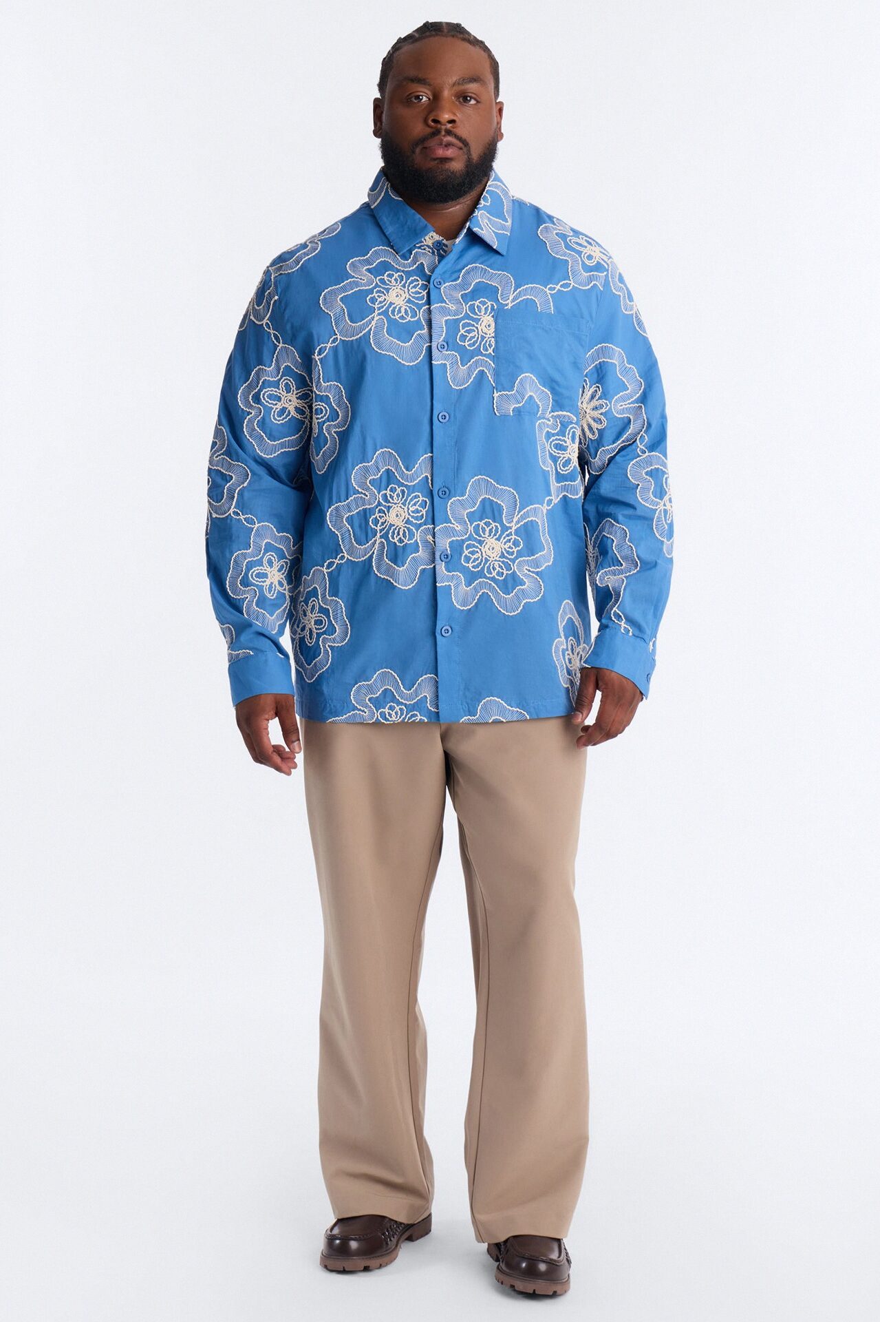 Fleur Entwine Long Sleeve Button Up Shirt - Blue