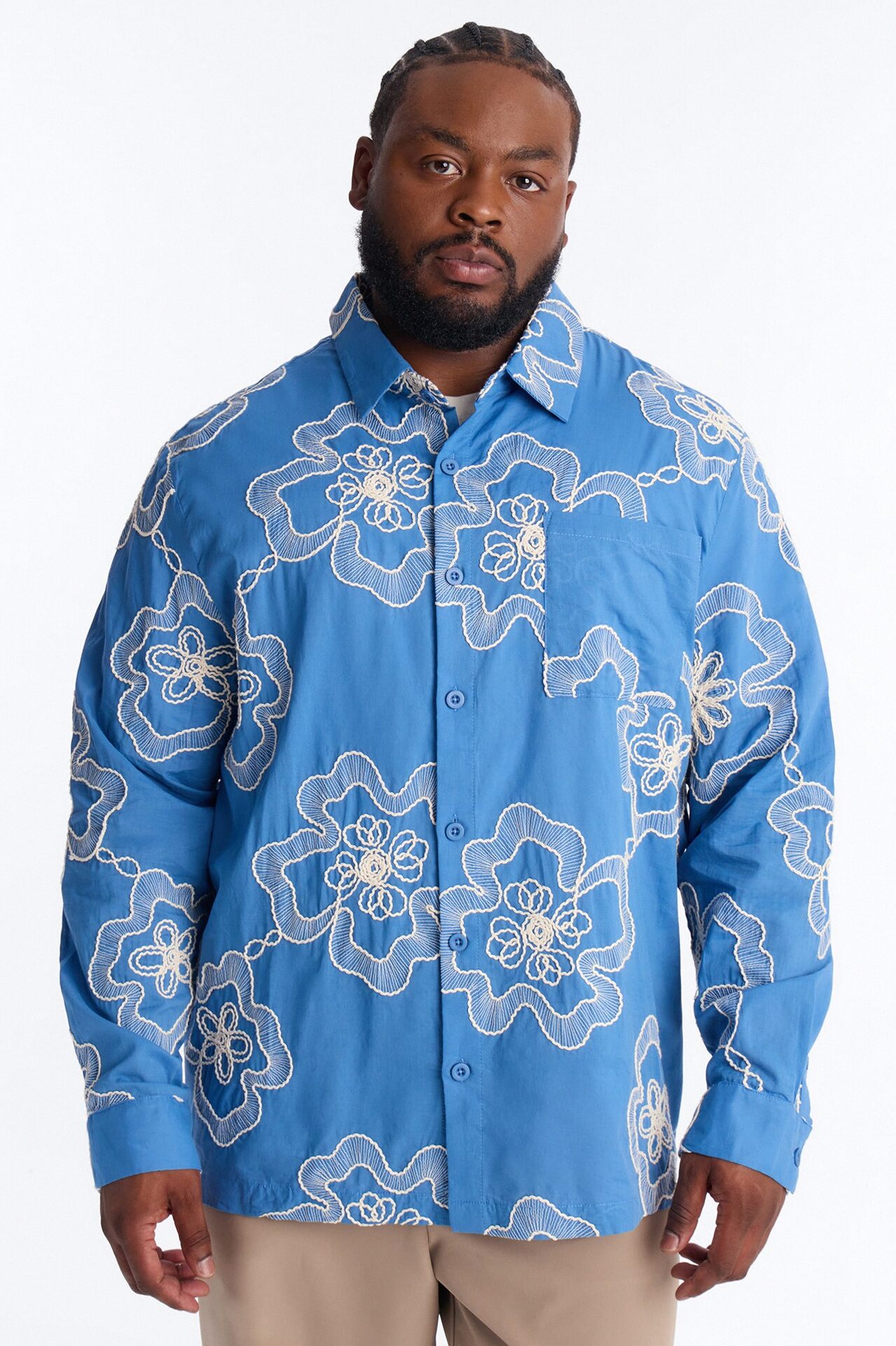 Fleur Entwine Long Sleeve Button Up Shirt - Blue