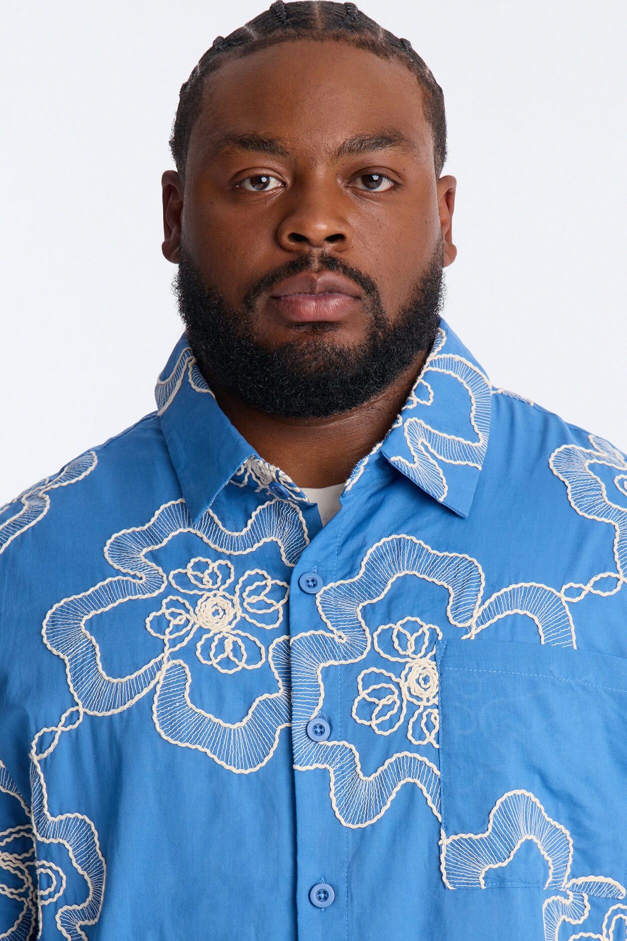 Fleur Entwine Long Sleeve Button Up Shirt - Blue