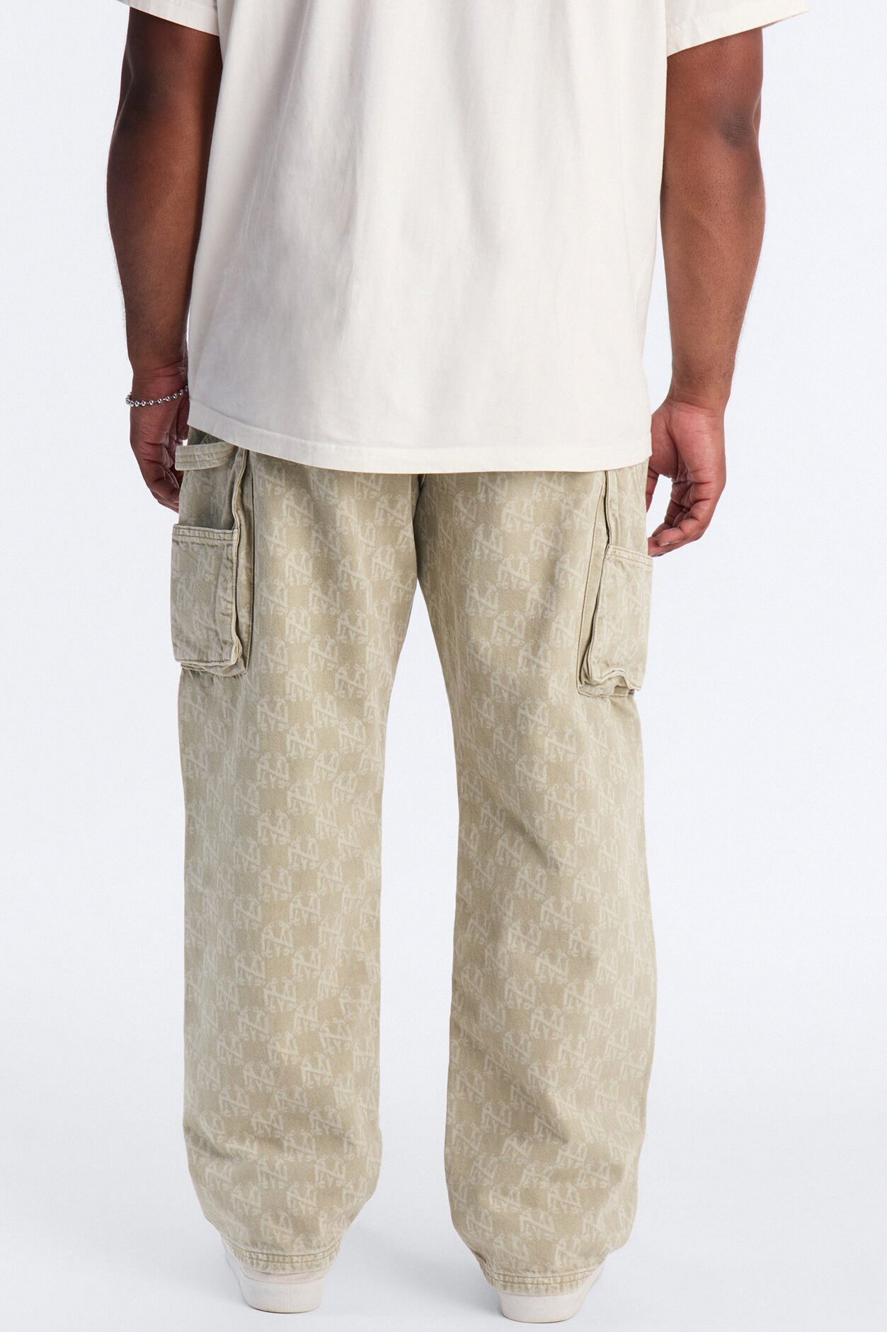 Straight Break Wide Monogram Distressed Jean - Sage