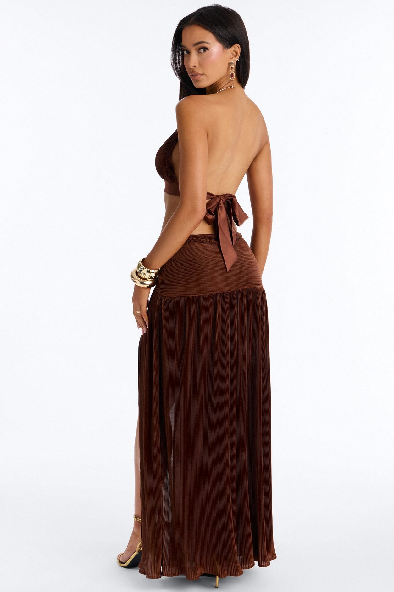 Private Invite Plisse Skirt Set - Brown
