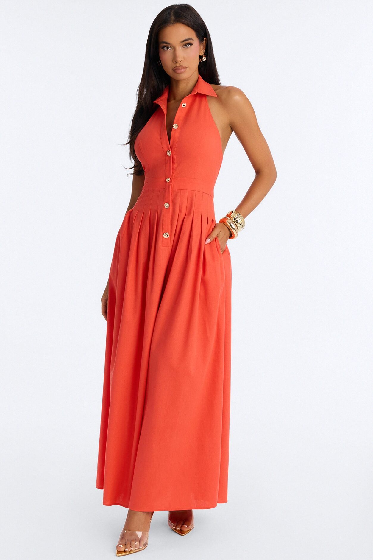 Must Be Nice Collared Maxi Dress - Coral