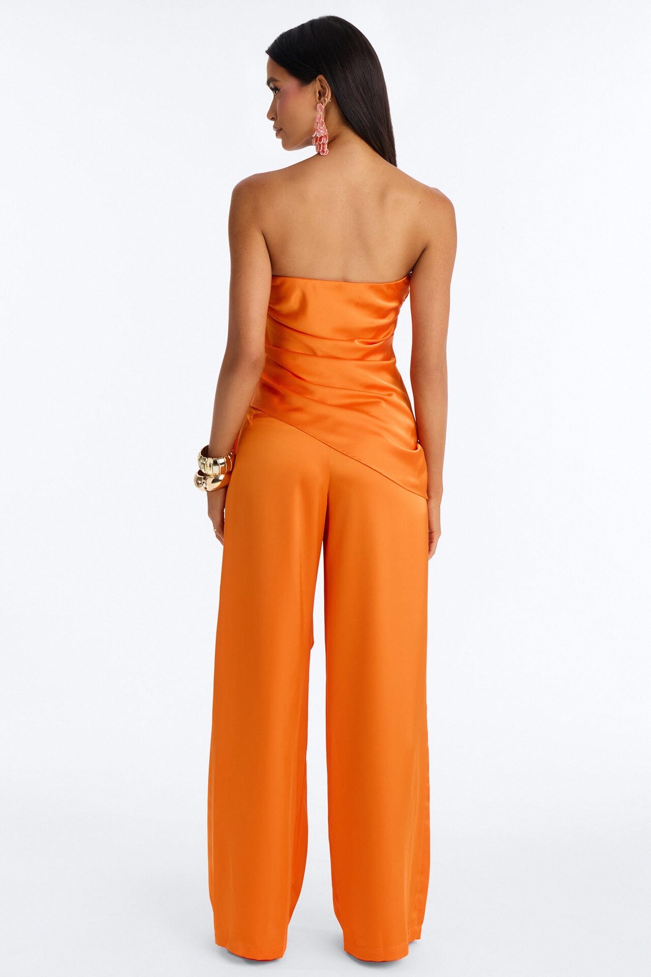 Effortless Strapless Satin Pant Set - Orange