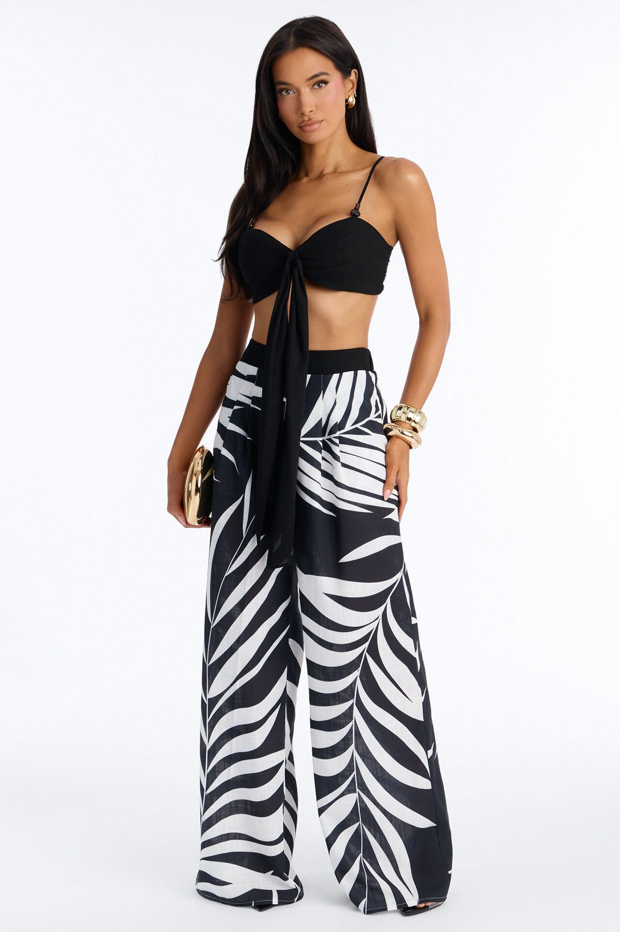 Talia Linen Pant Set - Black/White