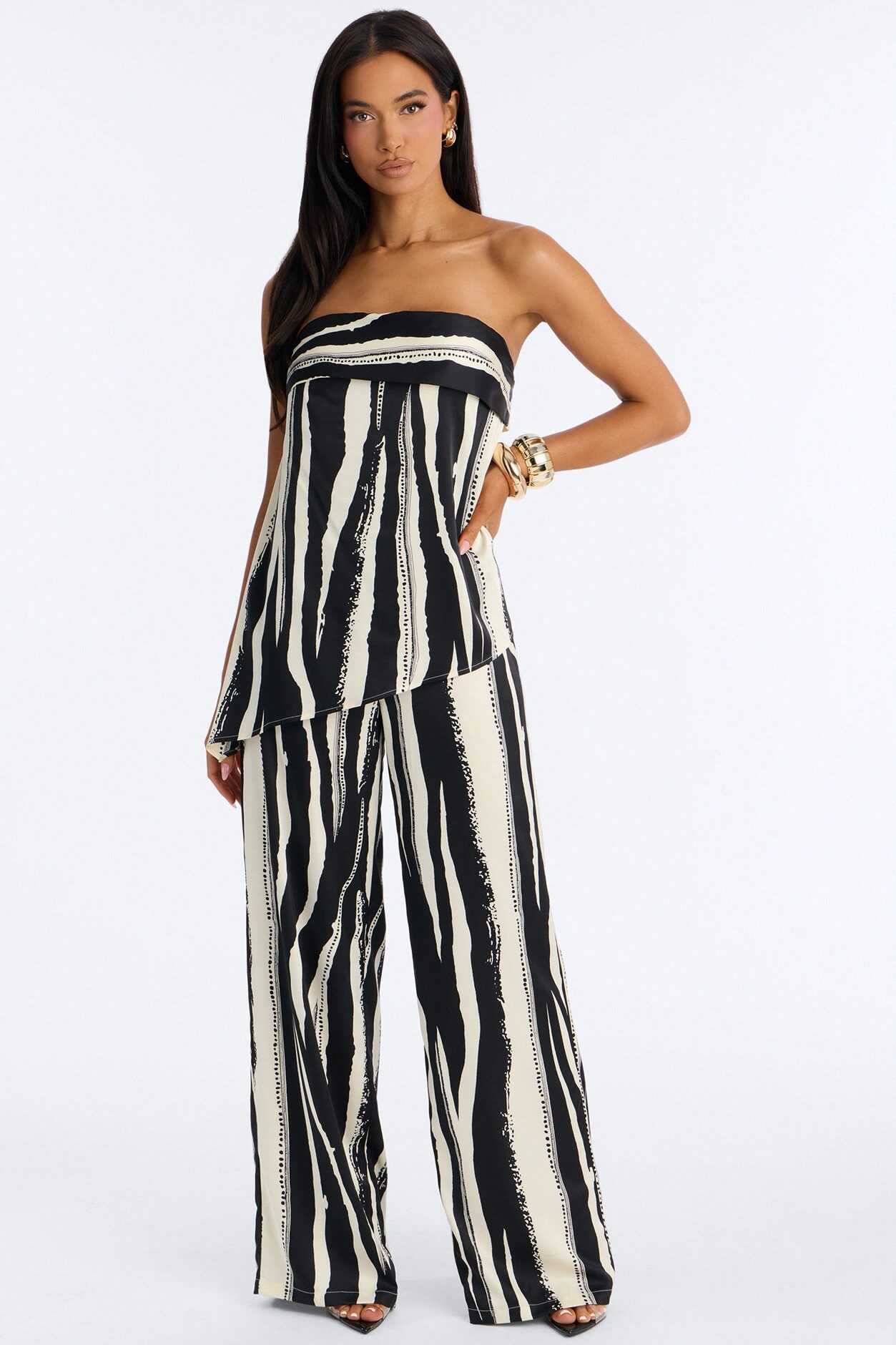 Mella Draped Wide Leg Jumpsuit - Black/White