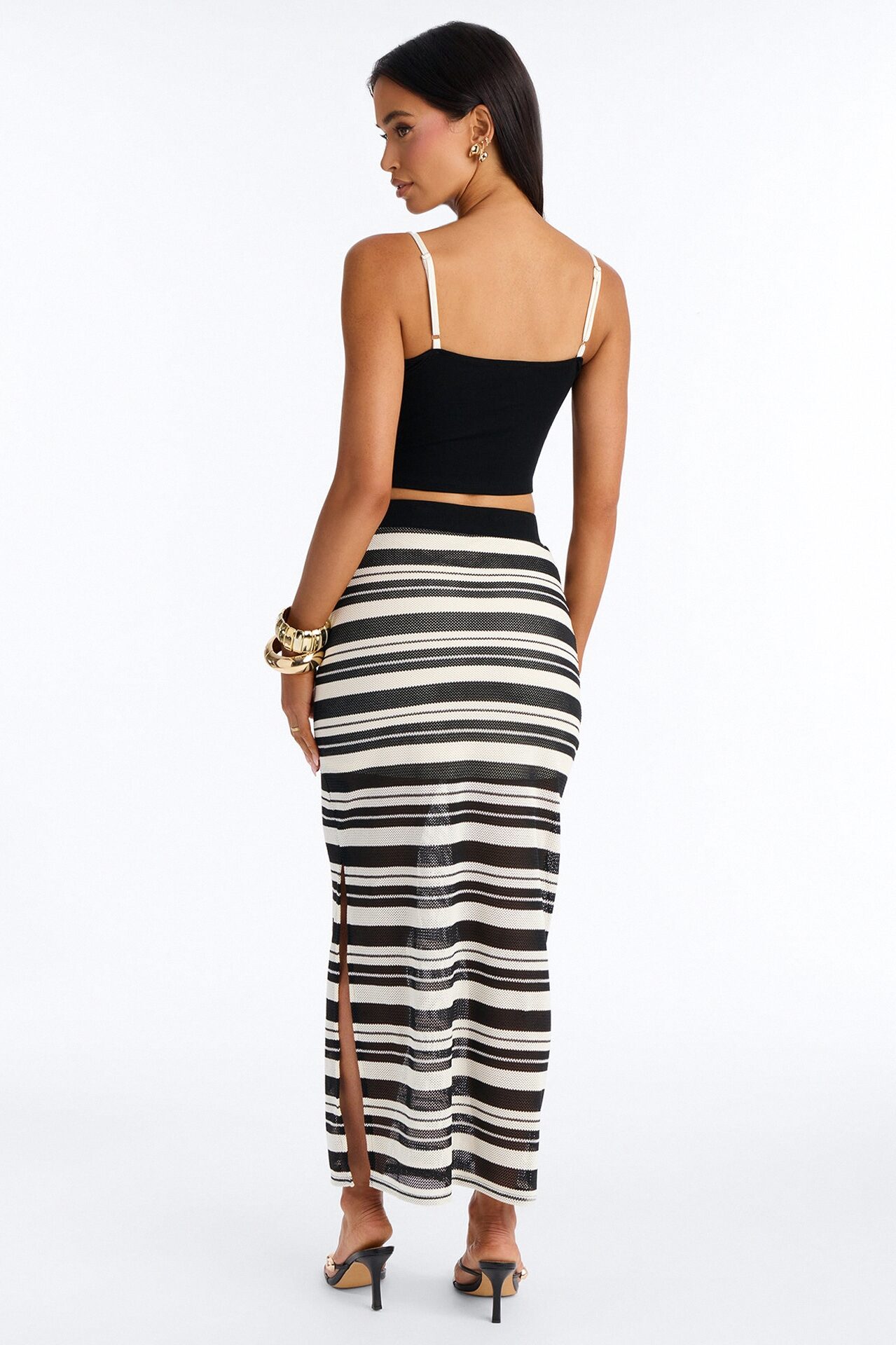 Monaco Striped Crotchet Skirt Set - Black/White