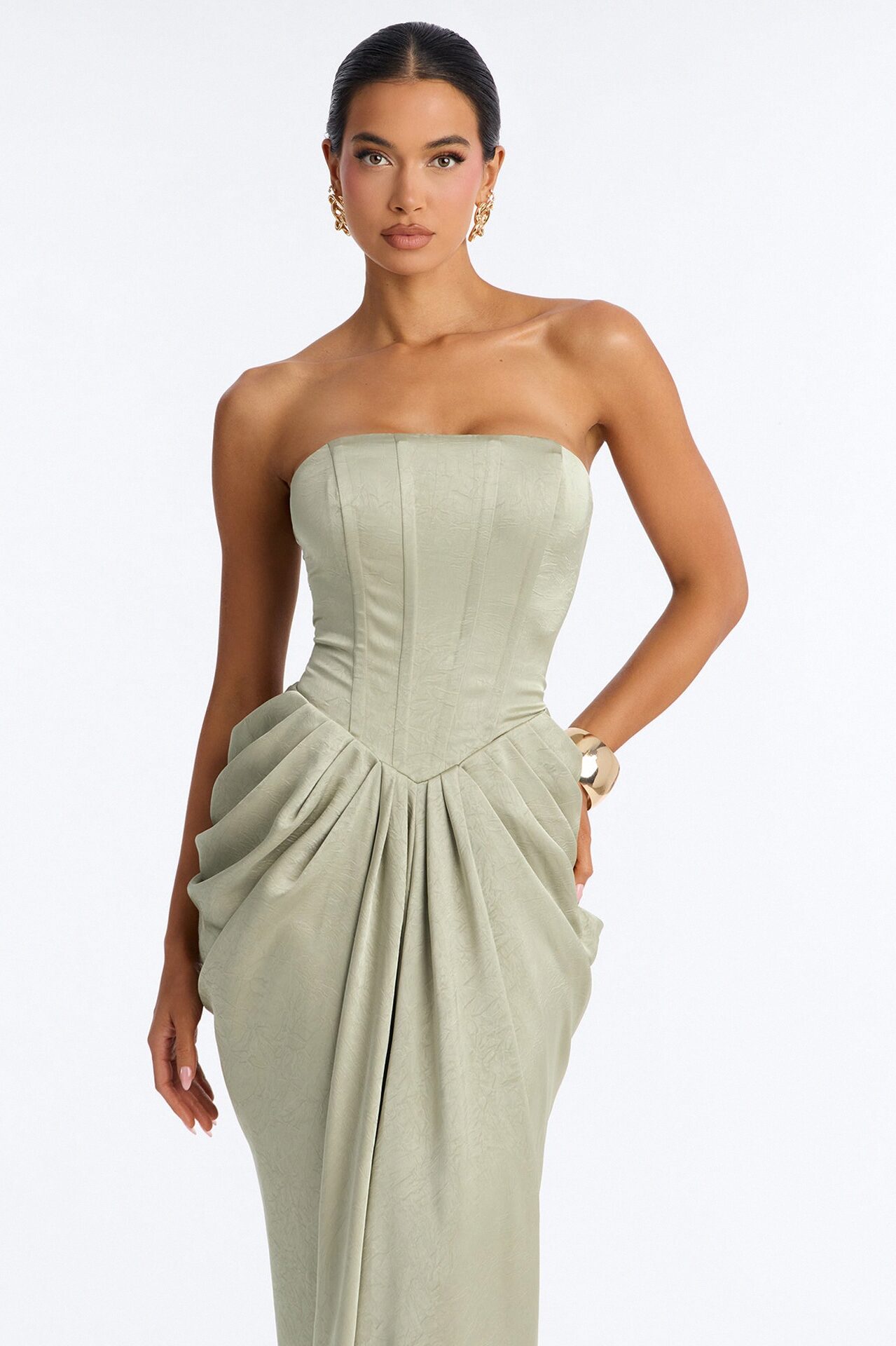 Maeve Draped Satin Gown - Sage