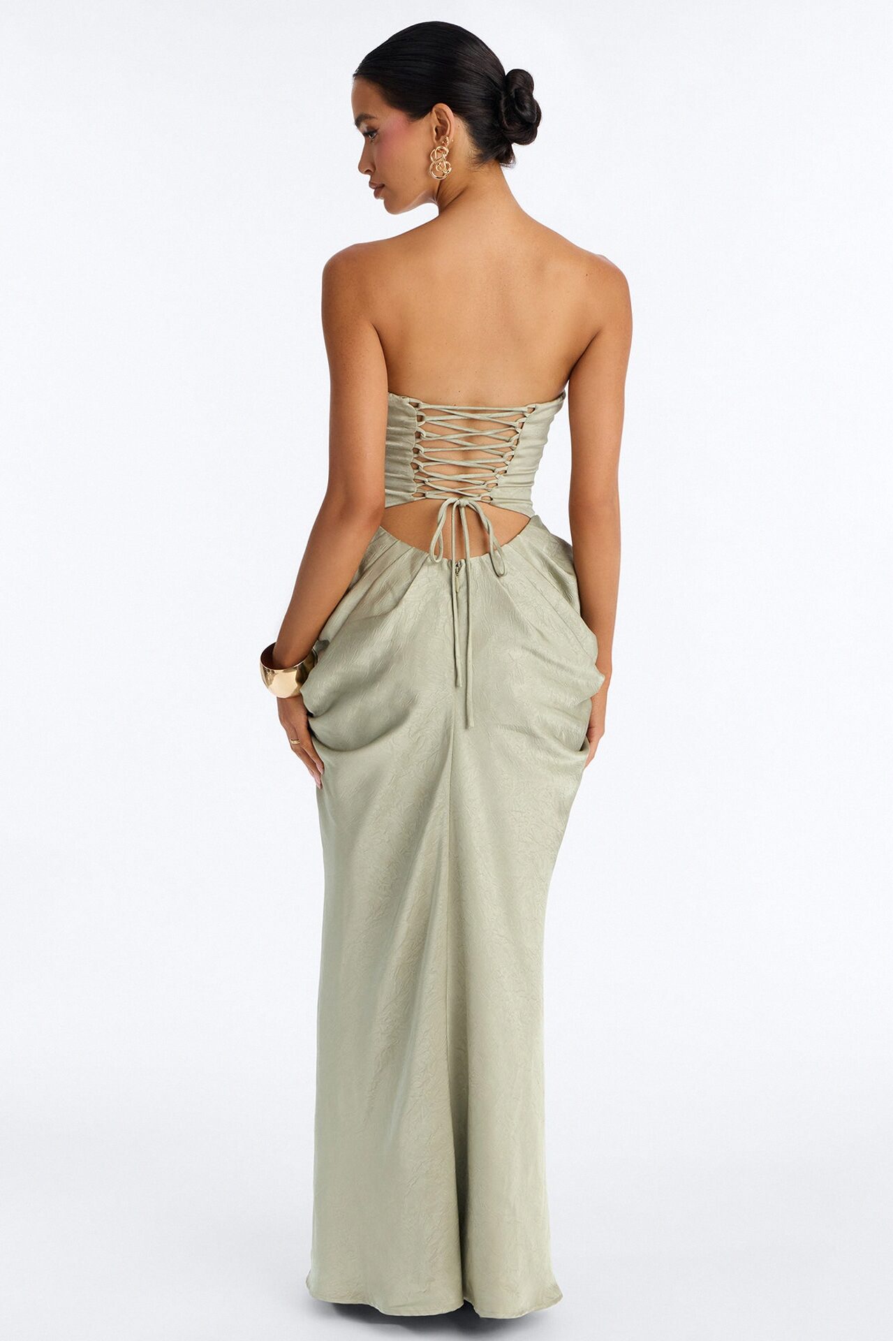 Maeve Draped Satin Gown - Sage