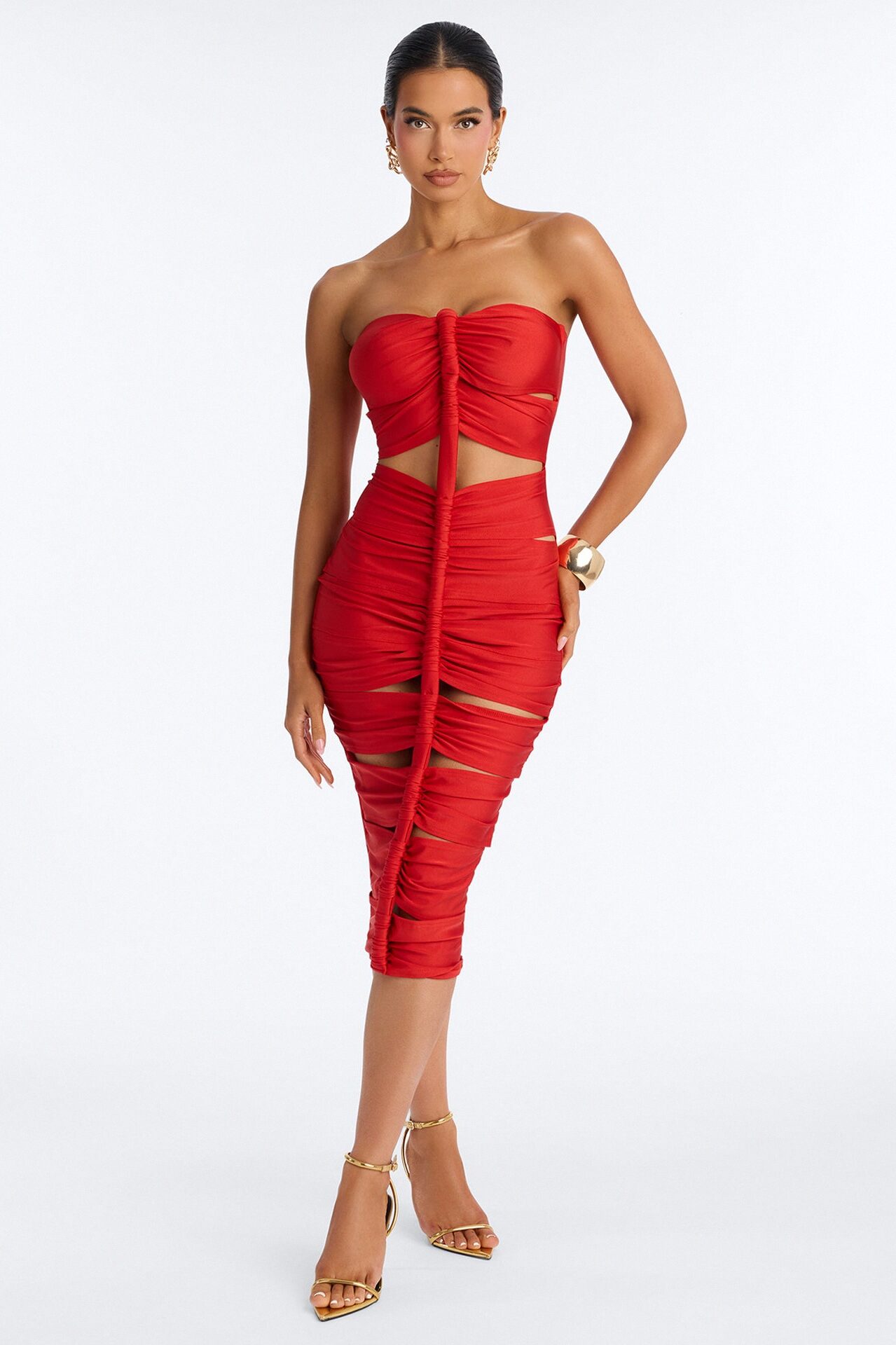 Soranda Ruched Midi Dress - Red