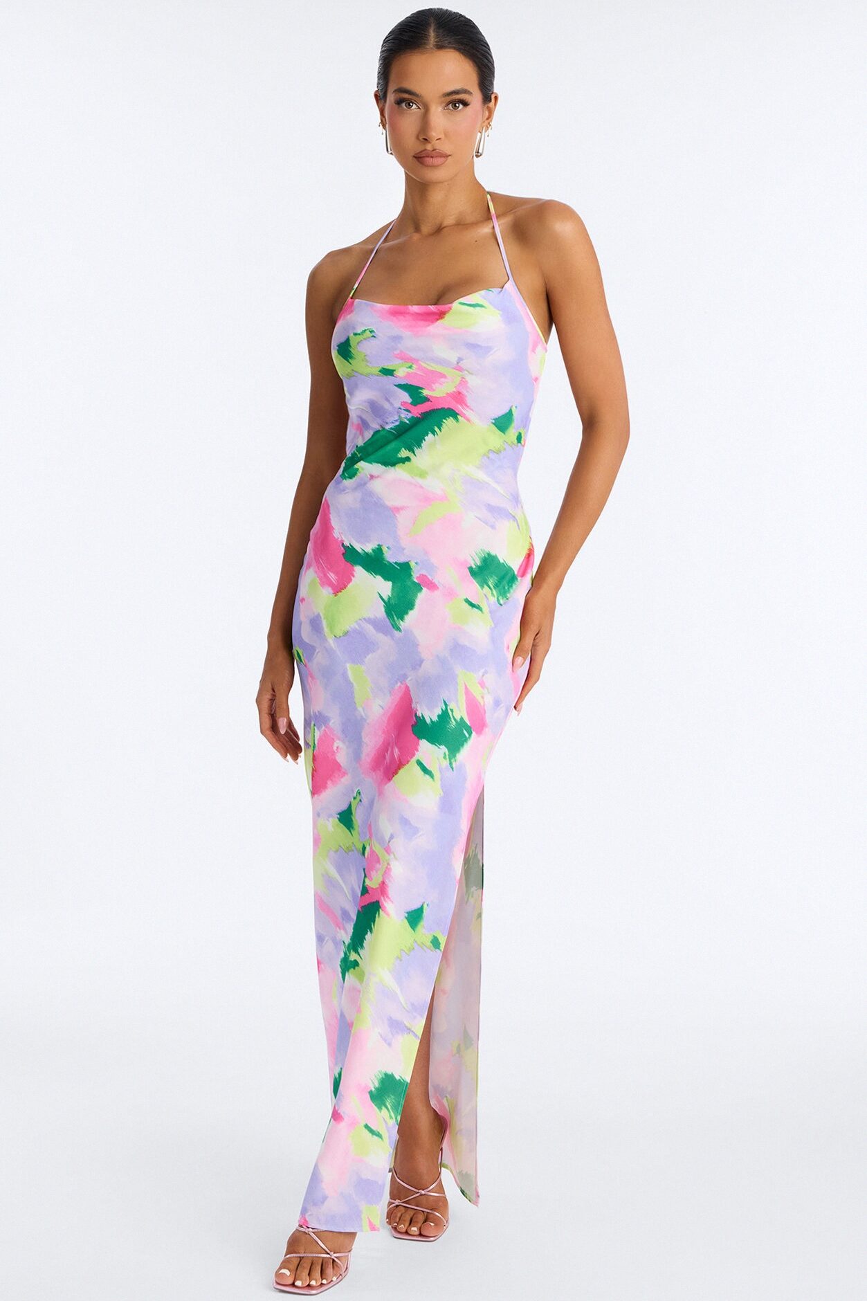 Ivy Backless Cowl Neck Maxi Dress - Lavender/combo