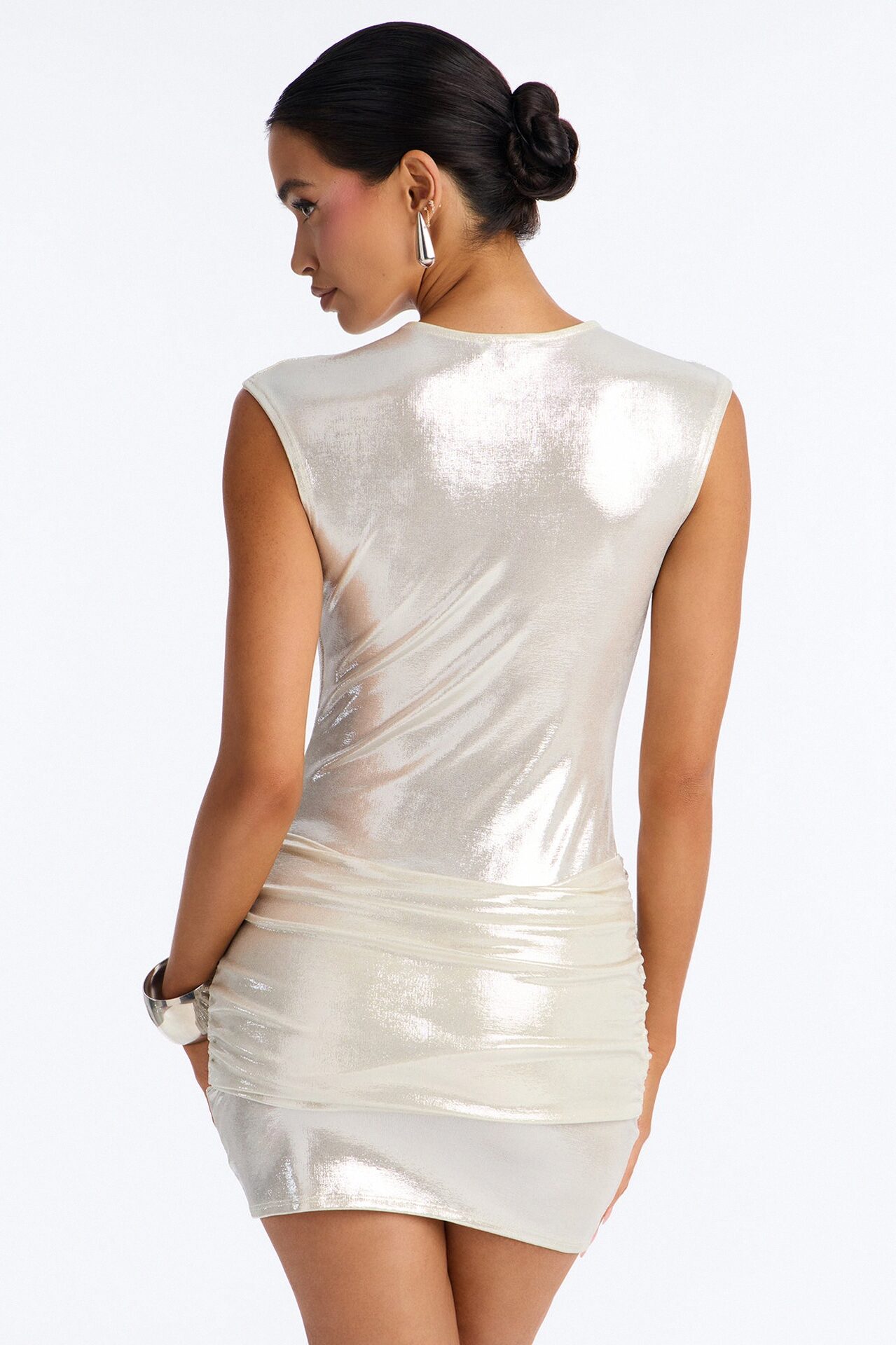 It's Giving Baddie Short Sleeve Metallic Mini Dress - OffWhite