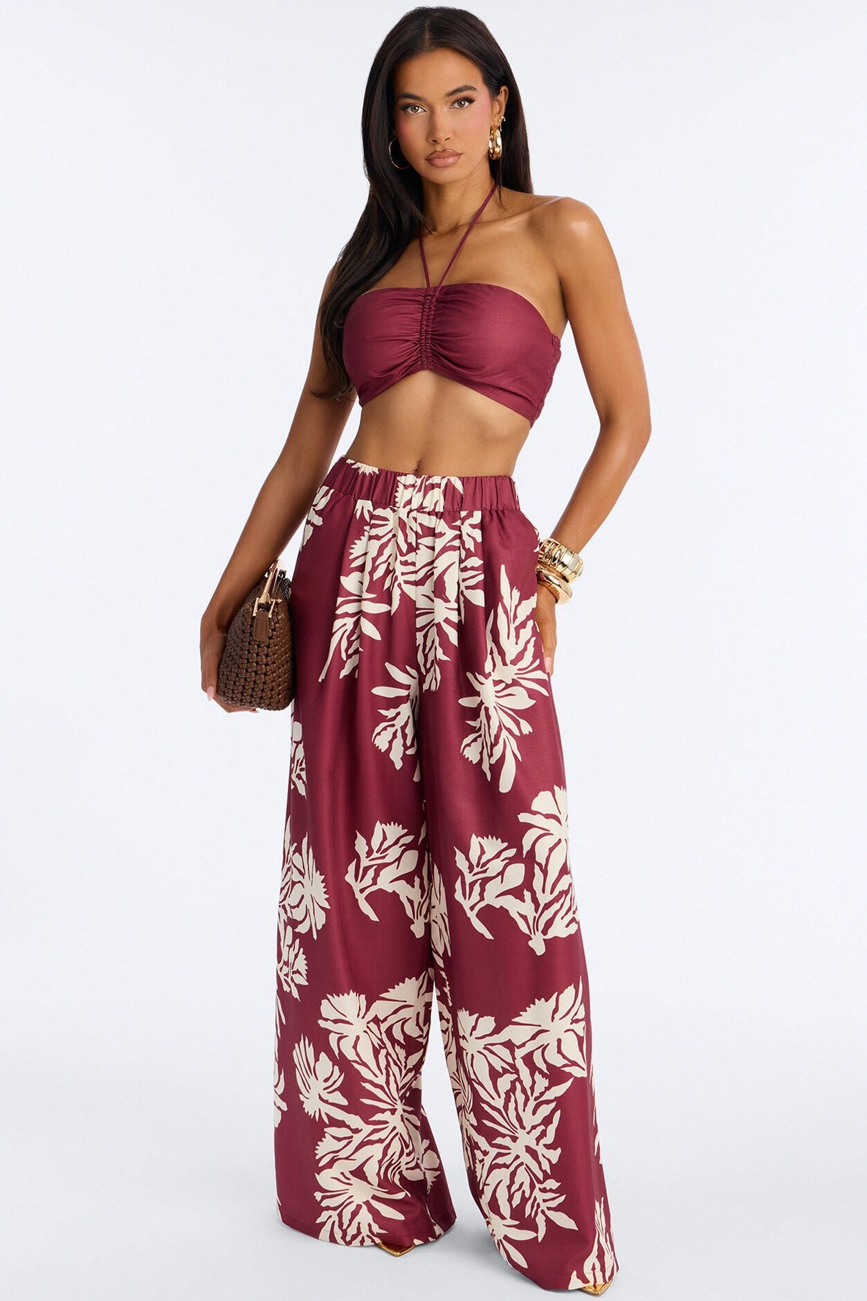 Hibiscus Moon Pant Set - Burgundy