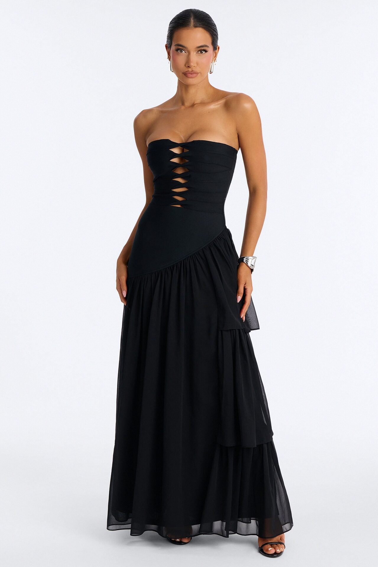 Center Stage Cut Out Bandage Maxi Dress - Black
