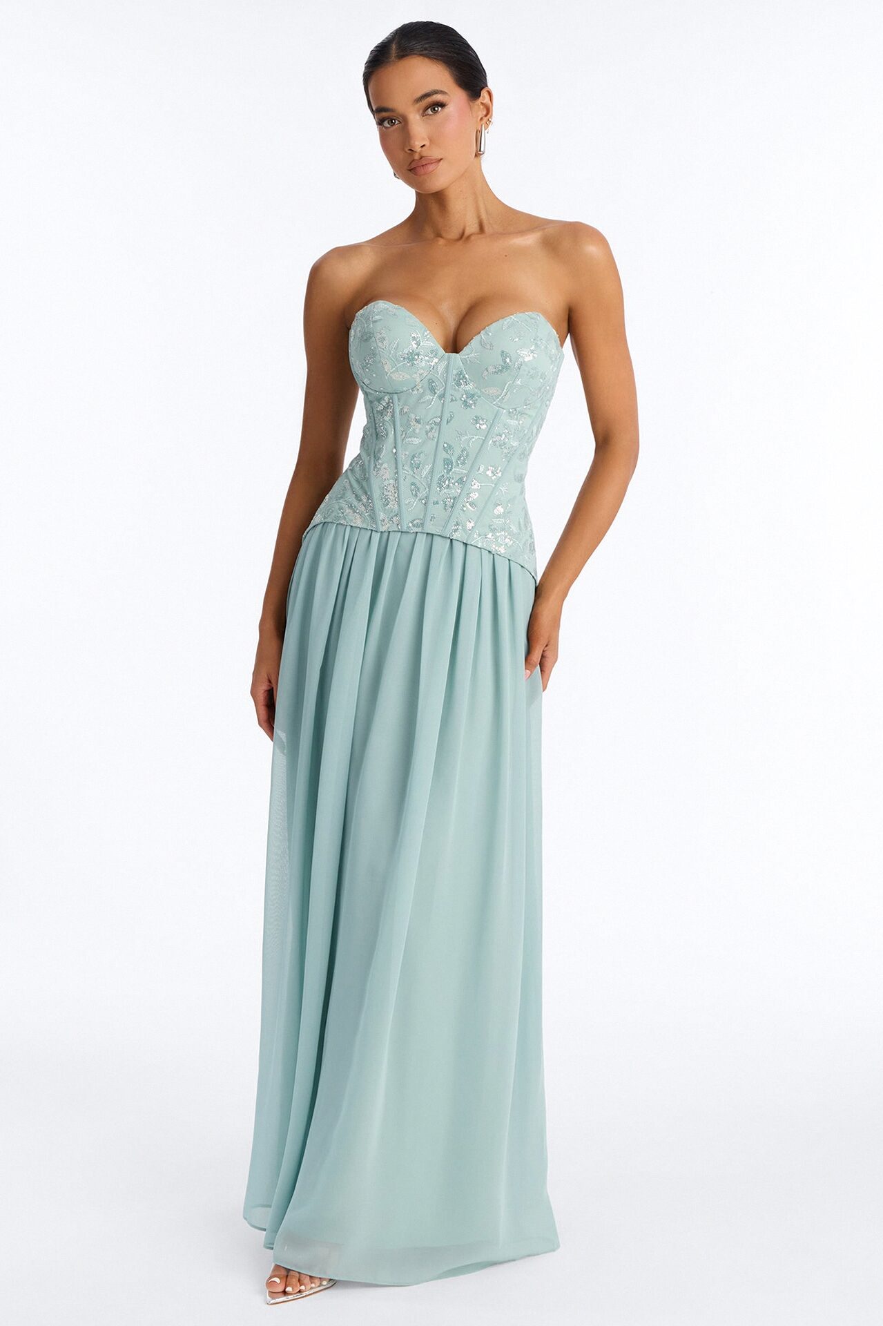 Maisie Corset Chiffon Gown - Sage