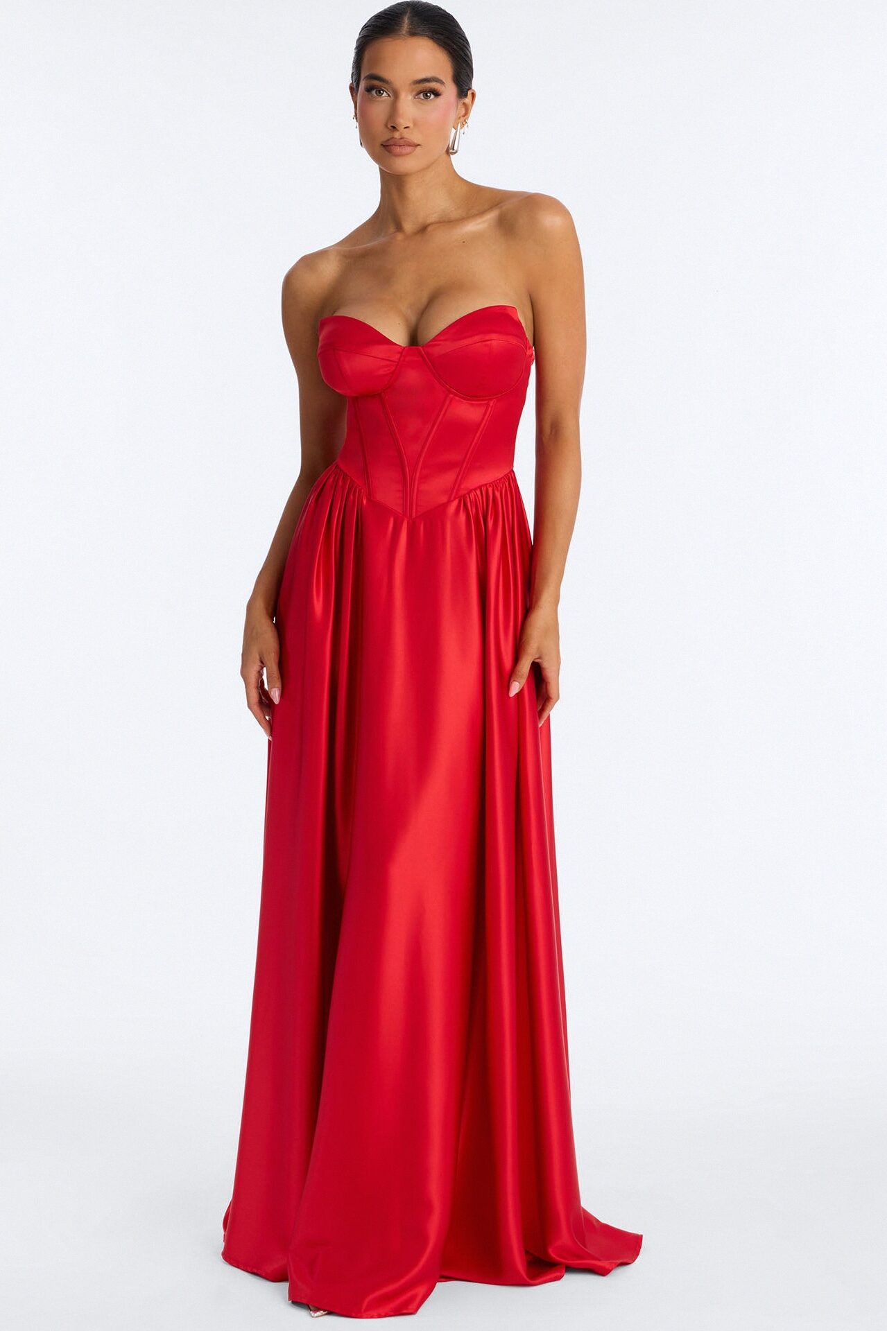 Scarlett Corset Satin Gown - Red