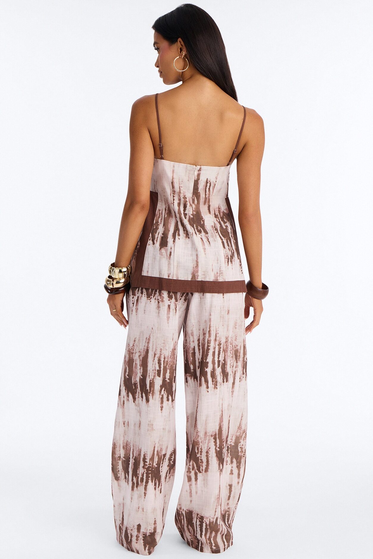 Yanira Linen Pant Set - Brown Combo