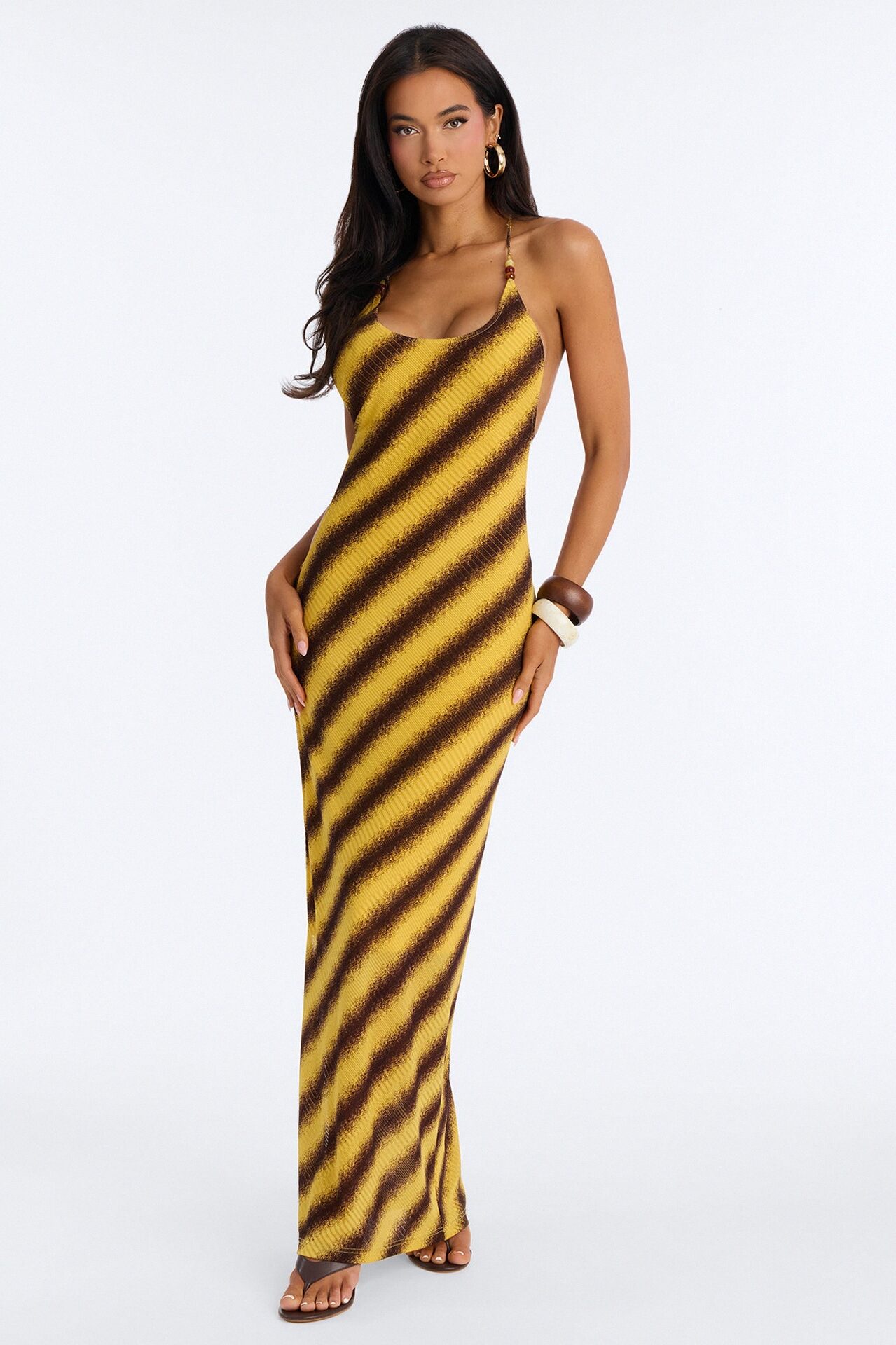 Midnight Heat Backless Maxi Dress - Yellow/combo