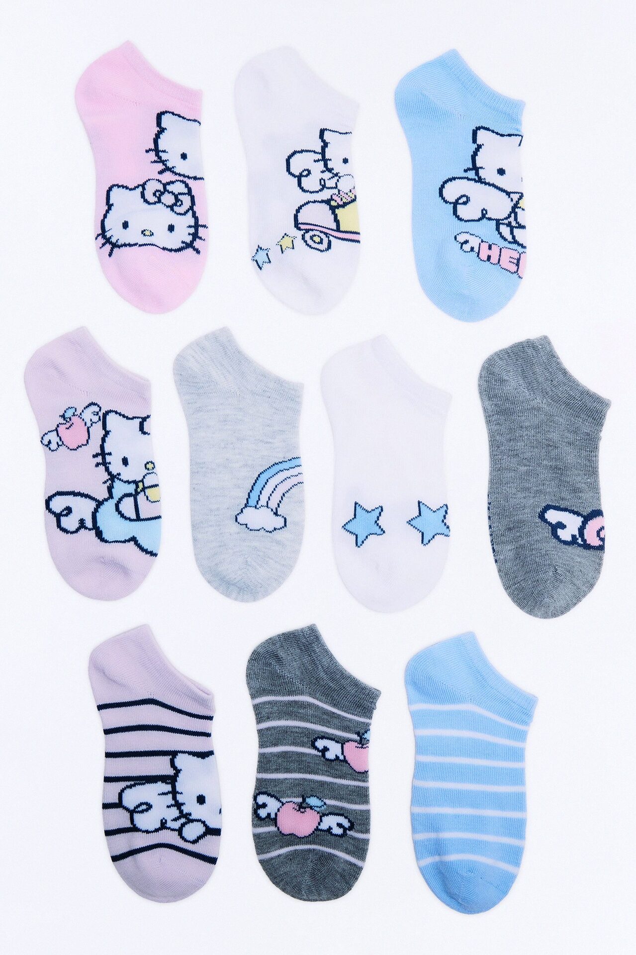Mini Hello Kitty Angel No Show Socks 10 Pack - Blue/combo