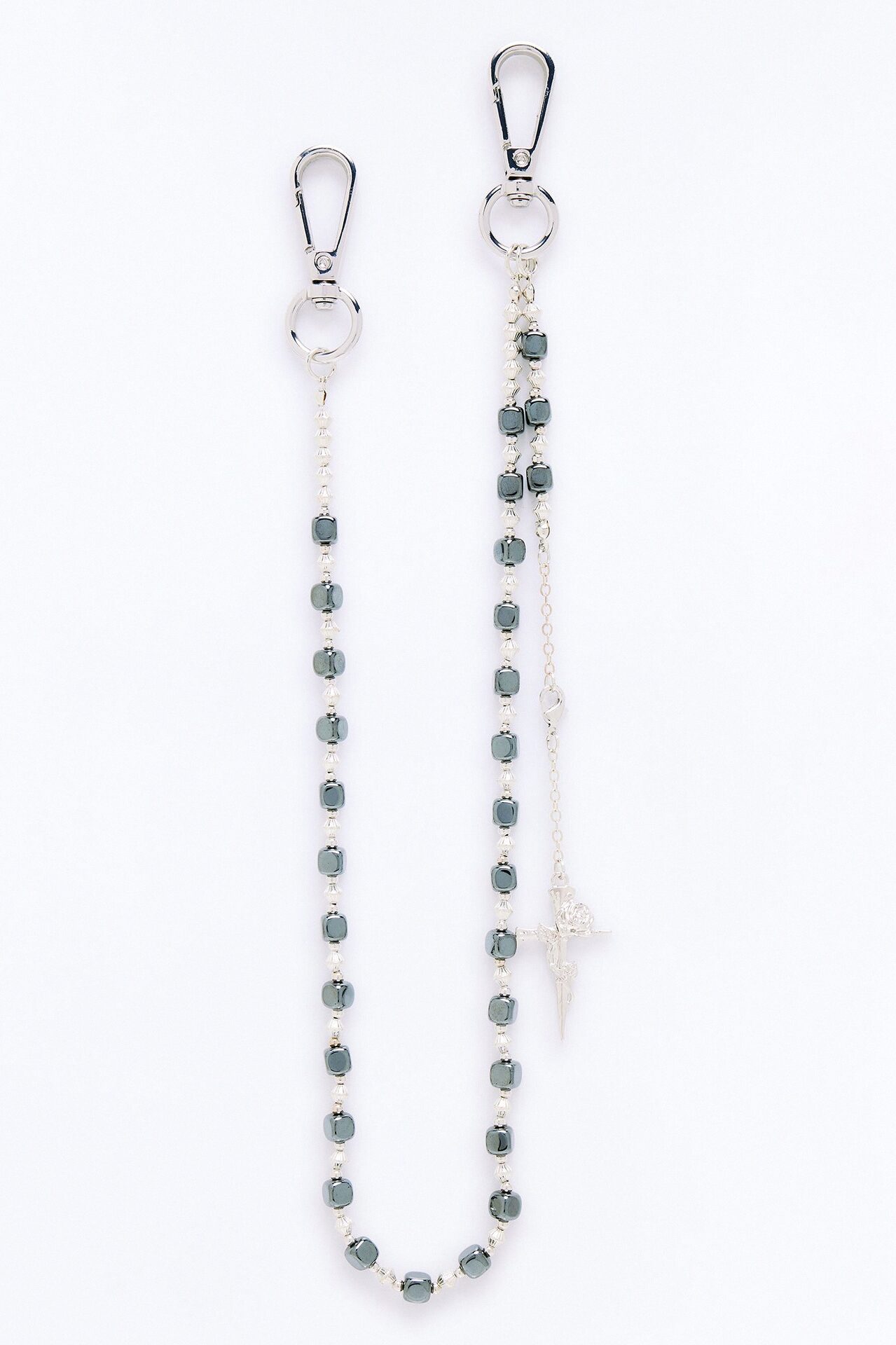 Rose Pendant Beaded Chain Pant Chain - Silver