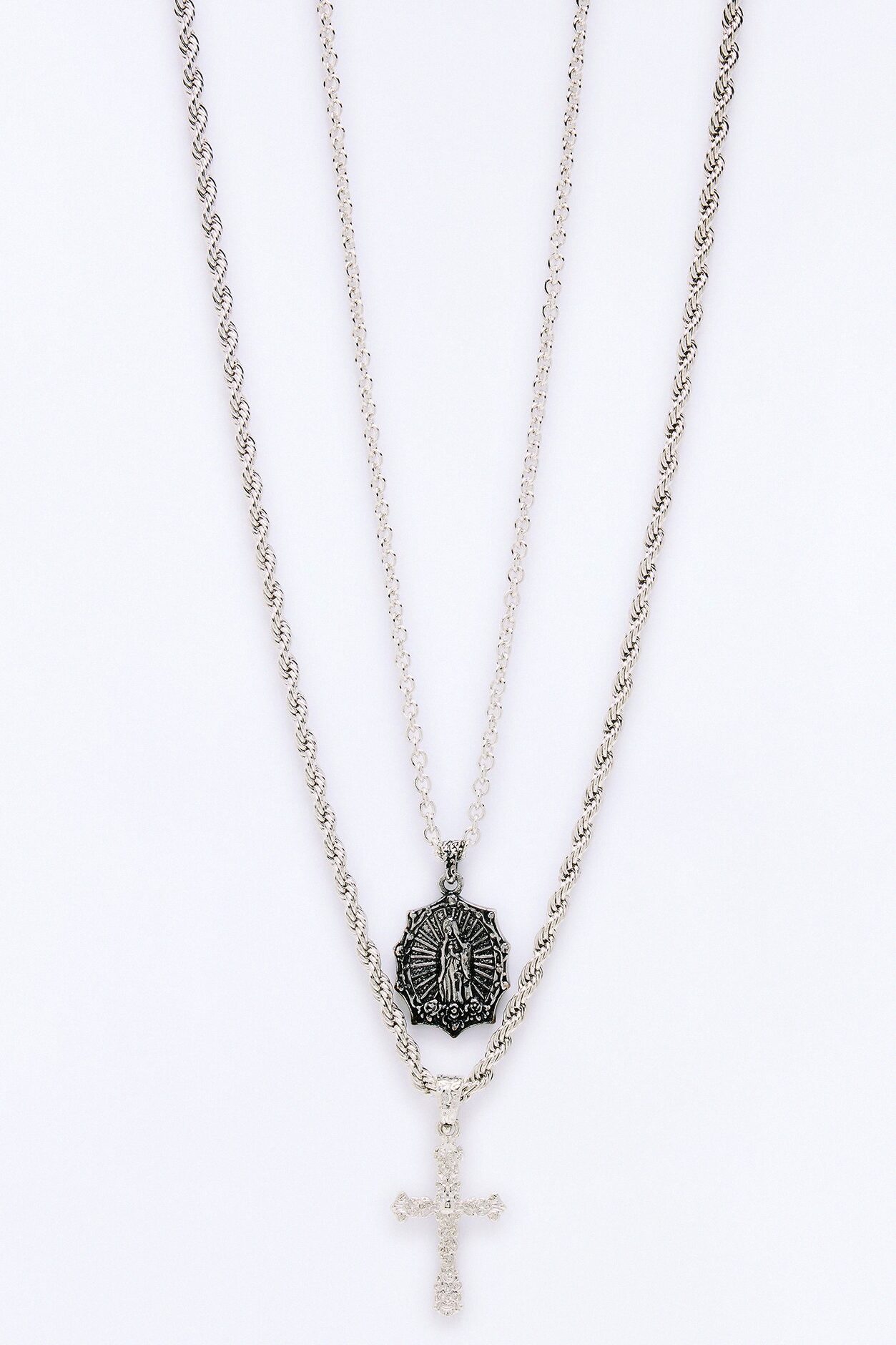 Saintly Cross Pendant Necklace Set - Silver
