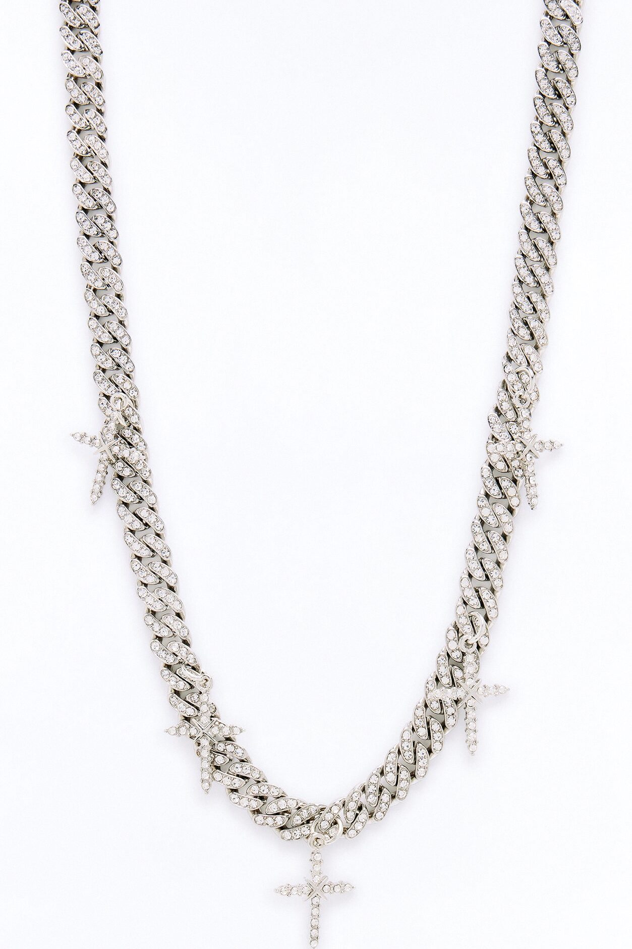 Iced Multi Cross Cuban Chain Necklace - Silver