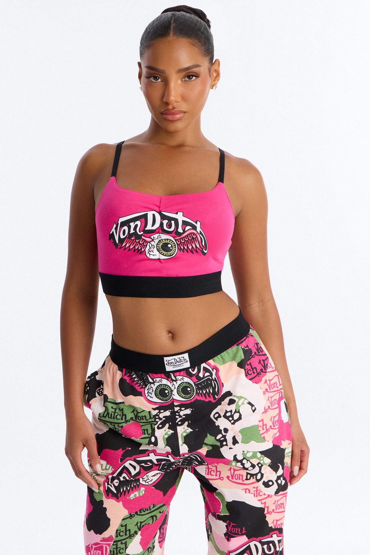 Von Dutch The Hills Camo PJ Pant Set - Hot Pink/combo