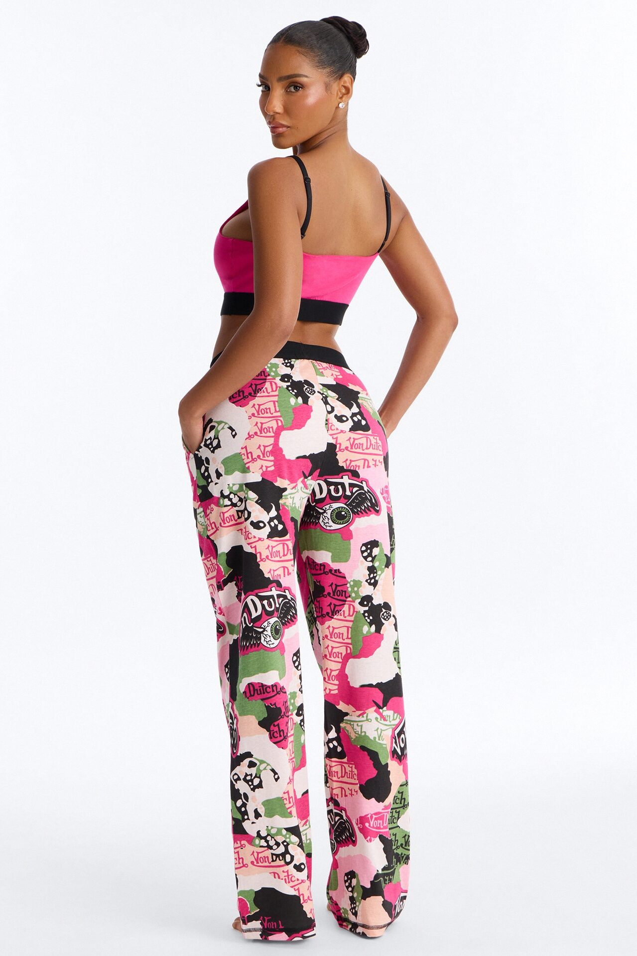 Von Dutch The Hills Camo PJ Pant Set - Hot Pink/combo