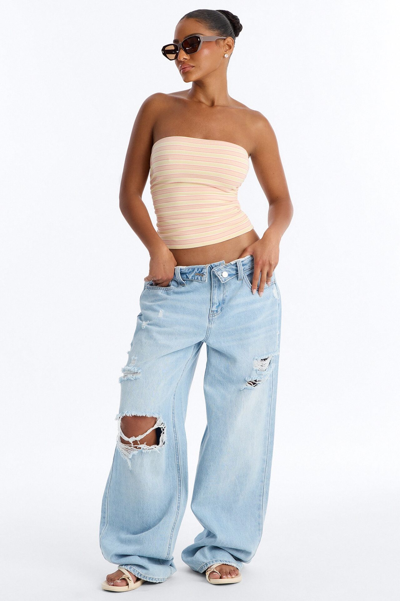 Hanna Striped Strapless Tube Top - Orange/combo