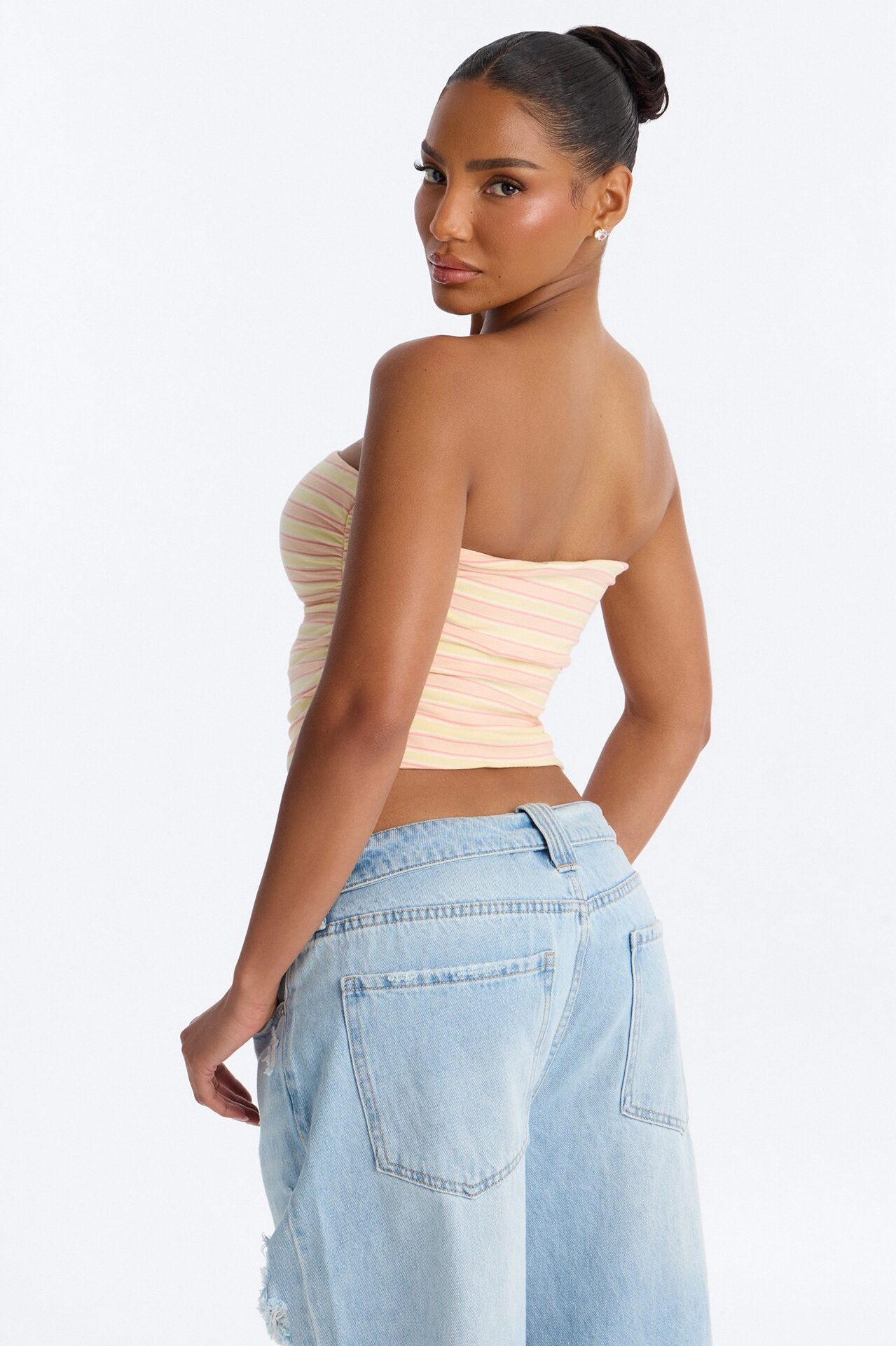 Hanna Striped Strapless Tube Top - Orange/combo