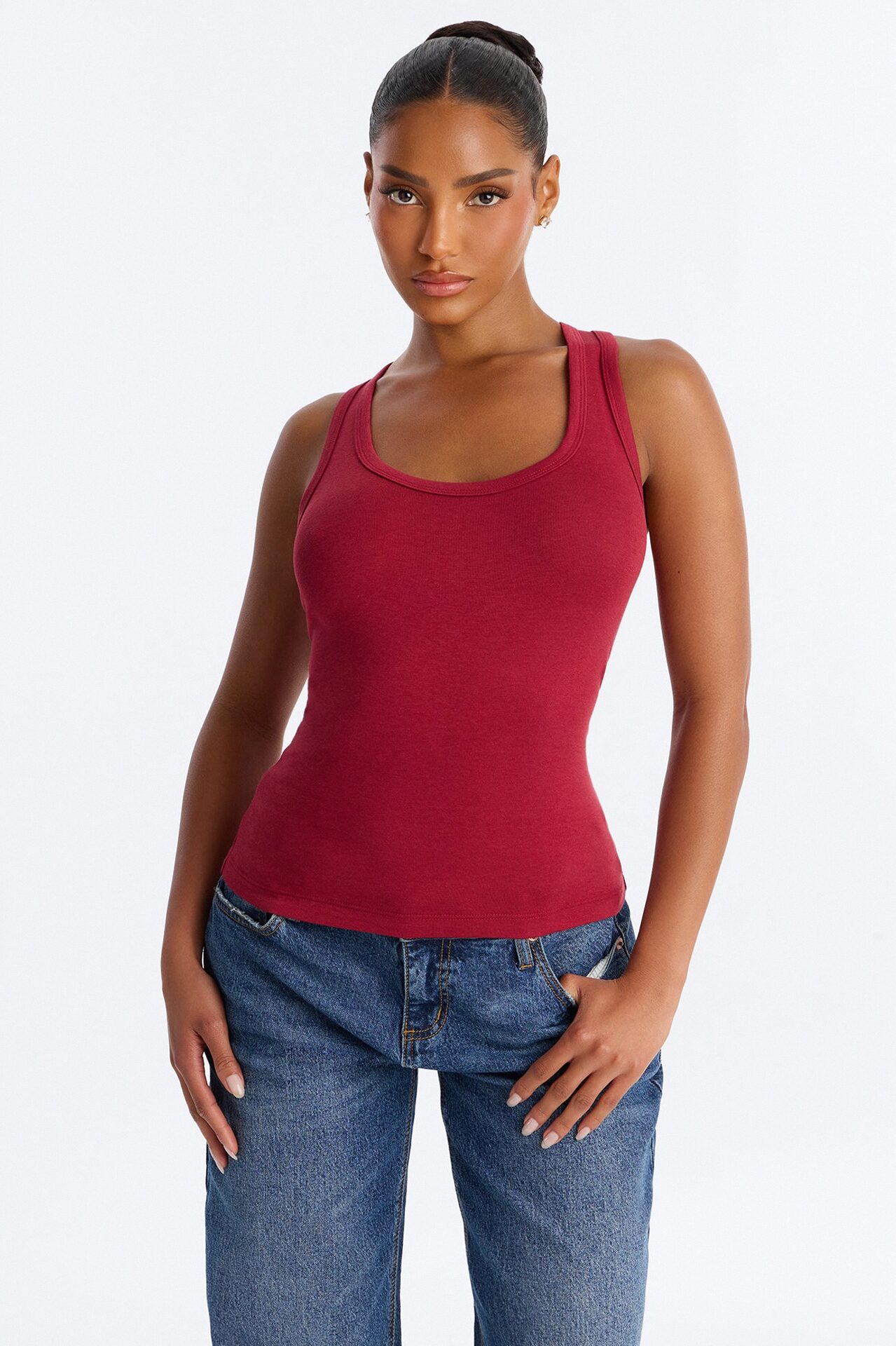 Everyday Cotton Blend Scoop Neck Tank Top - DarkRed