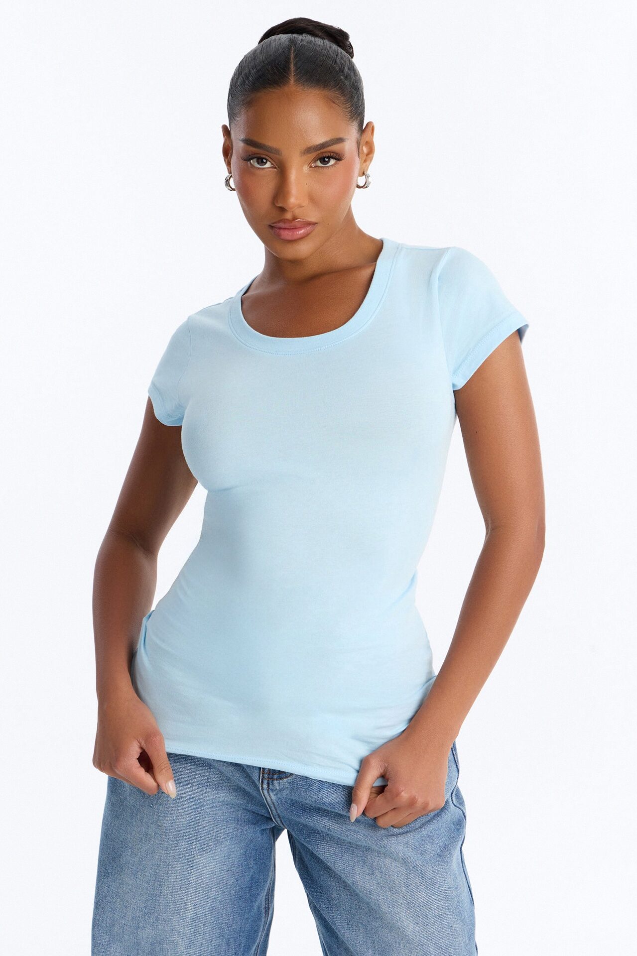 Sabrina Crew Neck Tee - Light Blue