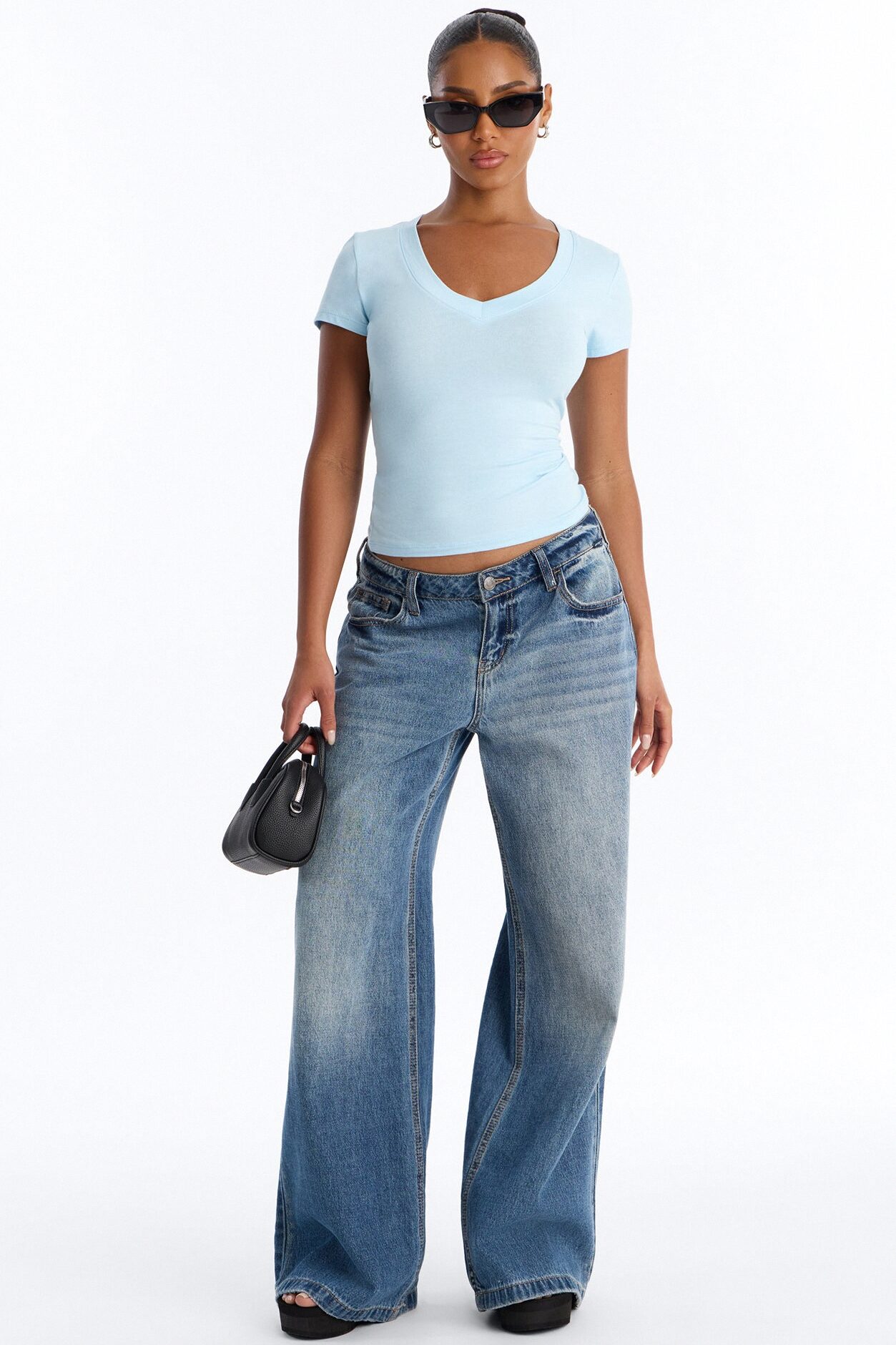 Ashley V-Neck Top - Light Blue