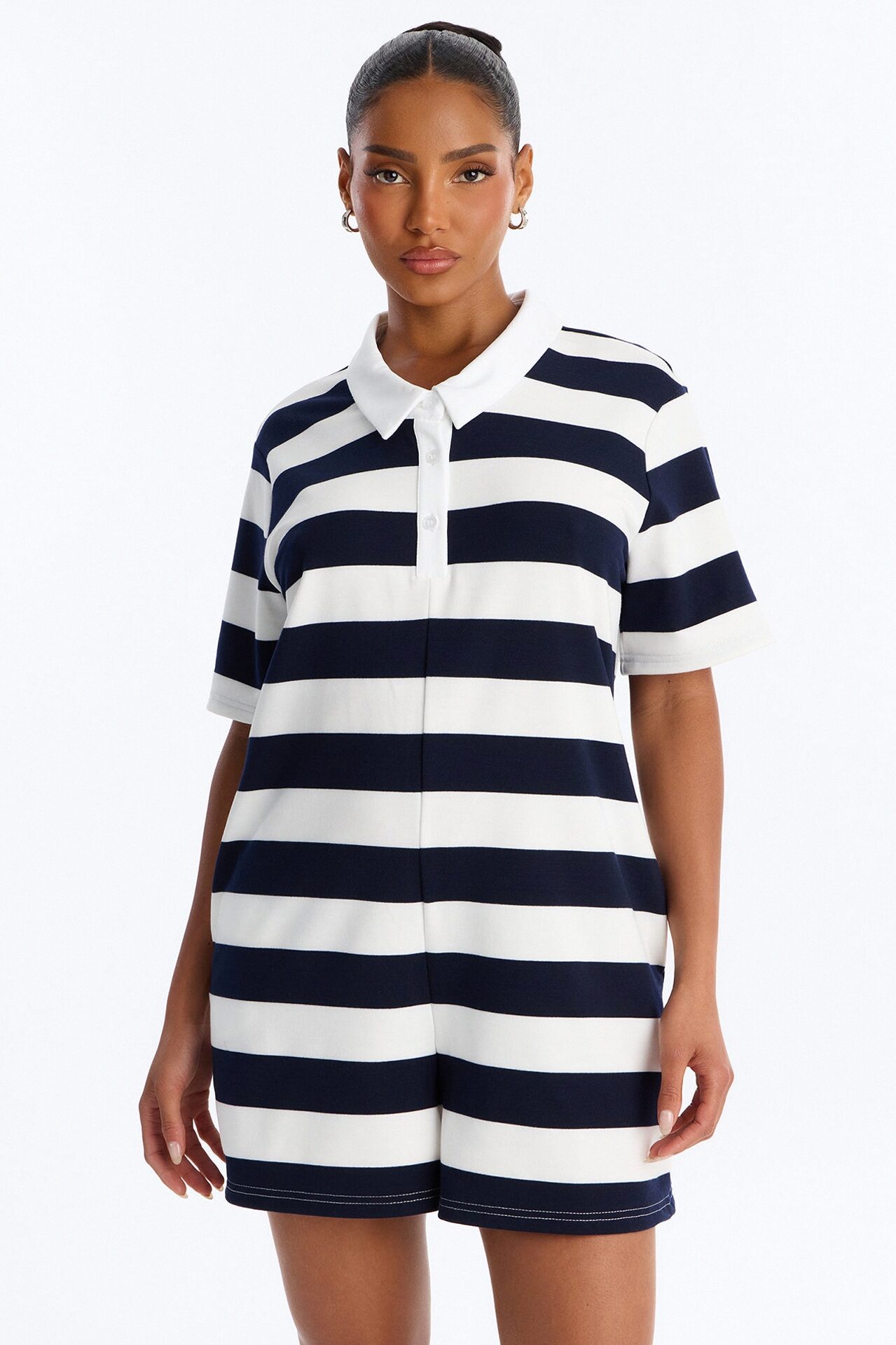 Bailey Striped Polo Romper - Navy