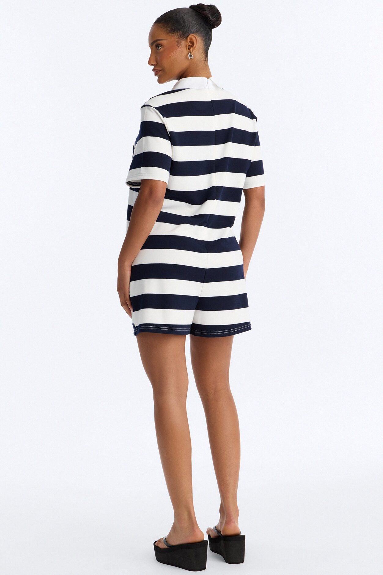 Bailey Striped Polo Romper - Navy