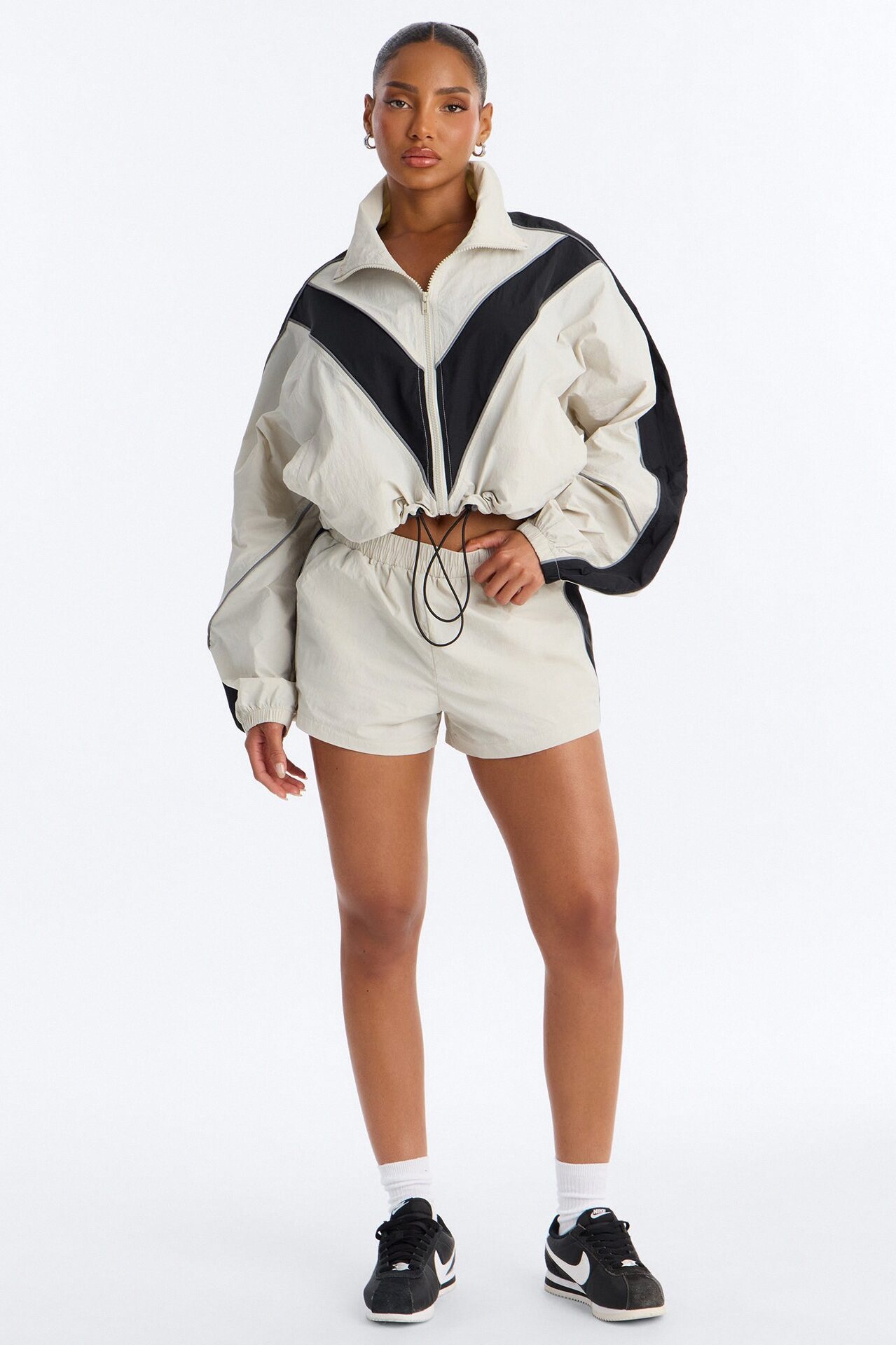 Break A Sweat Windbreaker Funnel Neck Track Jacket - Taupe/combo
