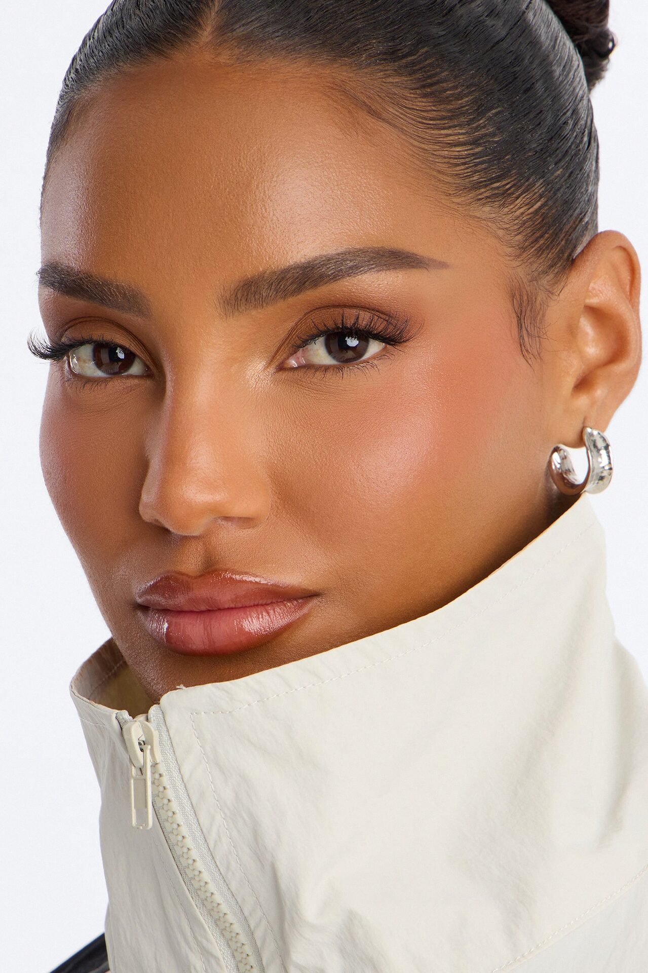 Break A Sweat Windbreaker Funnel Neck Track Jacket - Taupe/combo